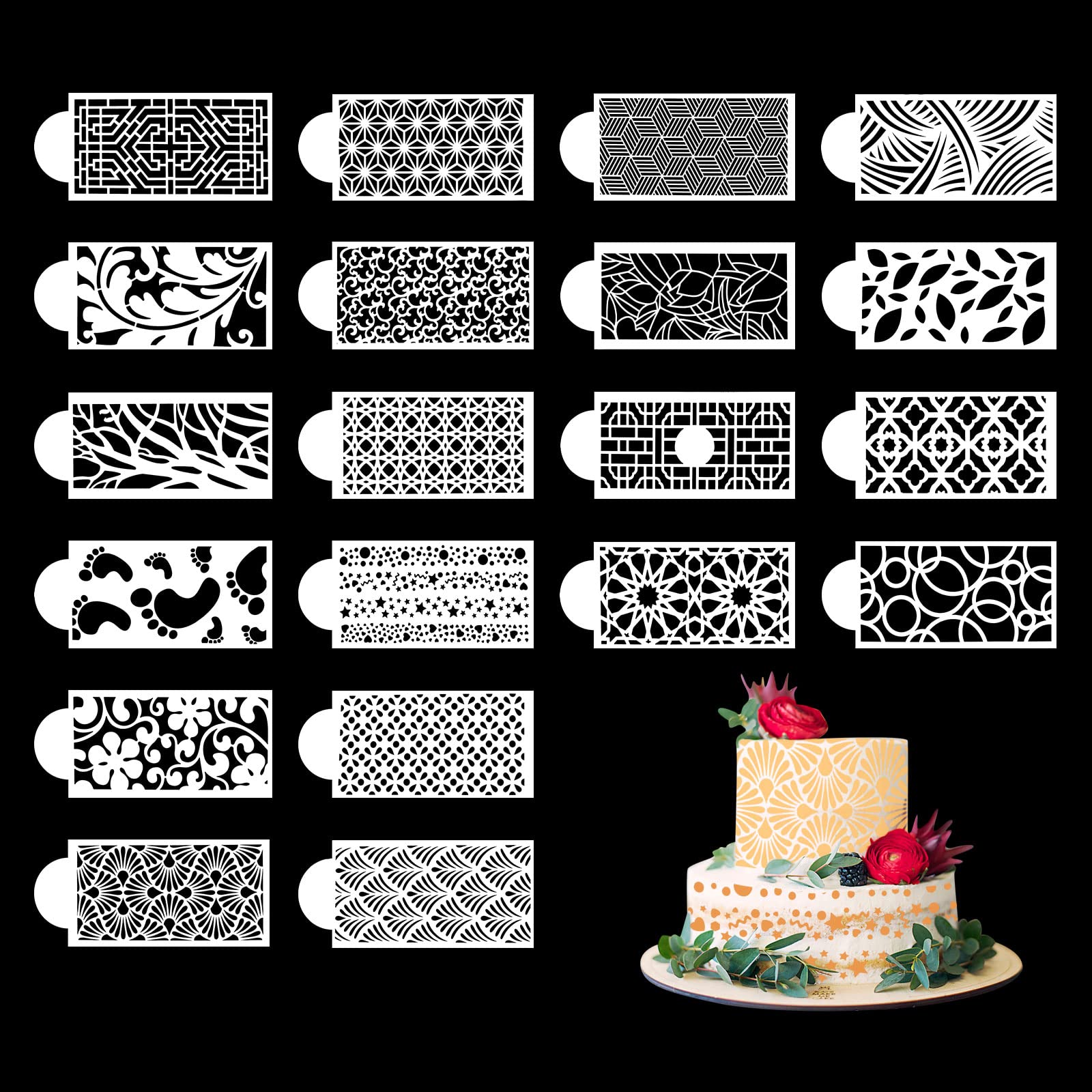Modixun 20Pcs Cake Decorating Stencils, Hollow Lace Cake Decoration Templates, Floral Wedding Cake Stencils Decorating Buttercre