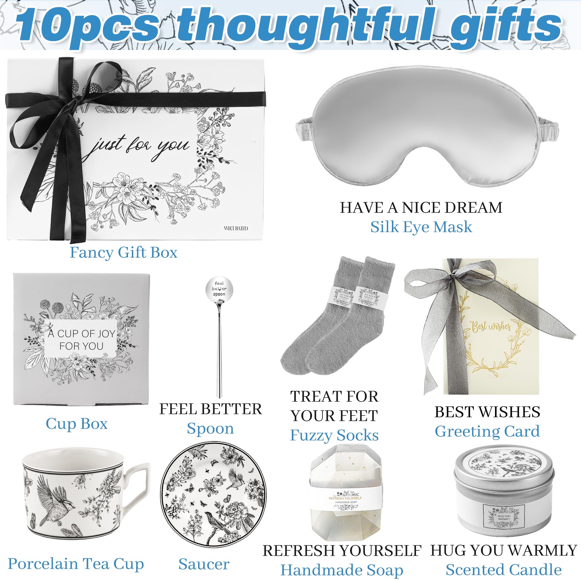 WECURATED Get Well Soon Gift Basket - Thoughtful Self Care Package for Women, OS, Grey, Model WC2024
