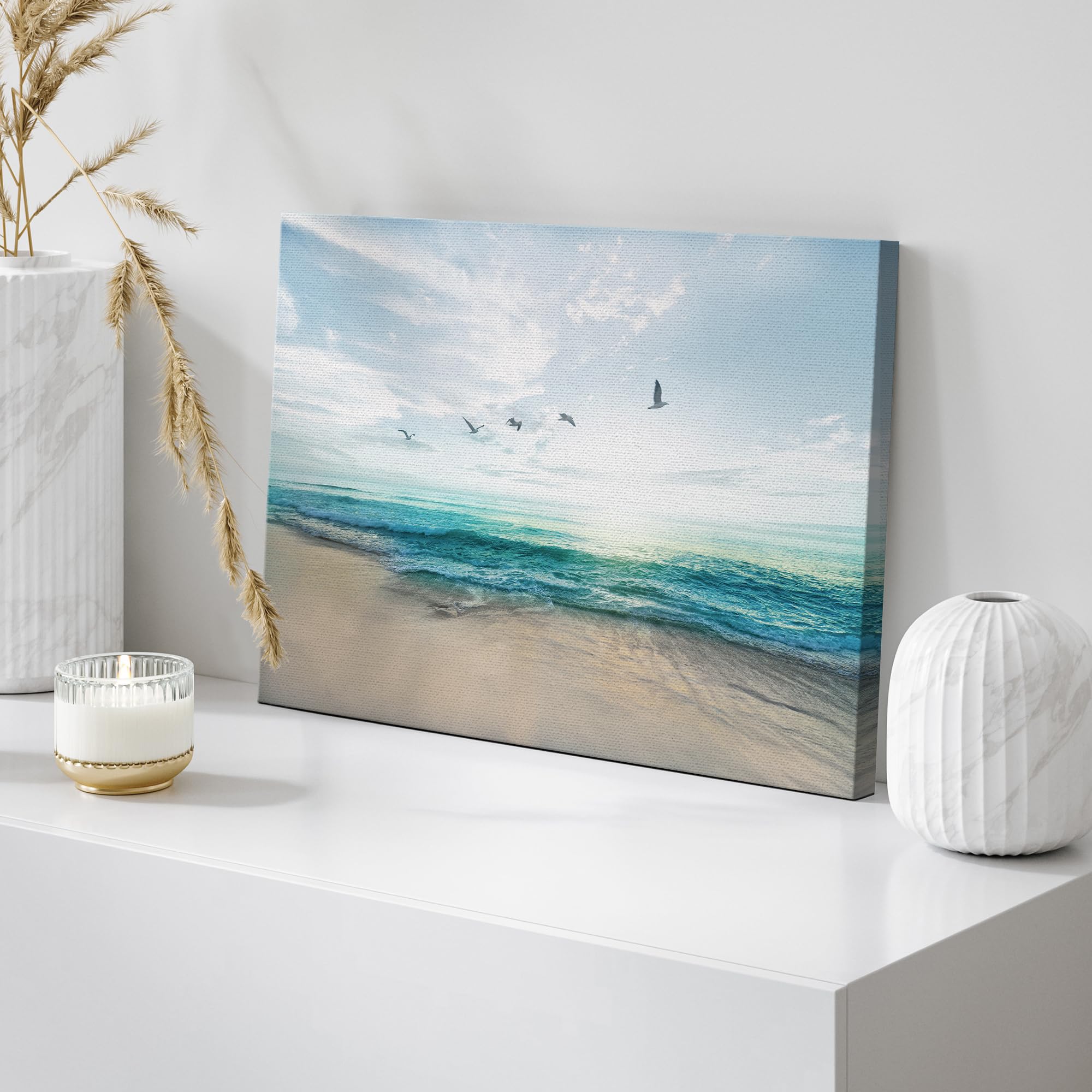 Wall26 Canvas Print Wall Art Peaceful Sunny Beach Day With Birds In Sky Nature Wilderness Photography Modern Art Rustic Scenic C