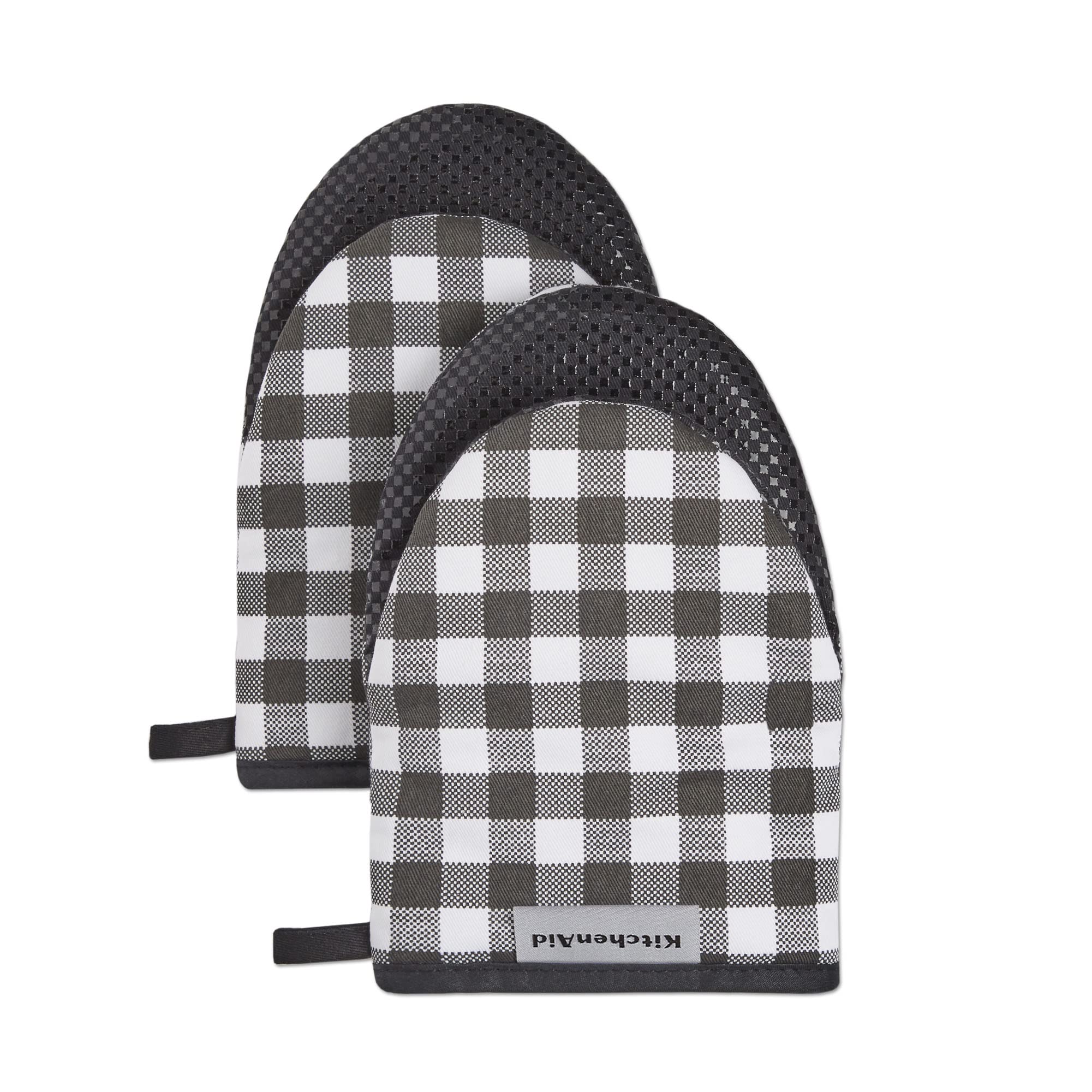 KITCHENAID Gingham Mini Oven Mitt 2-Pack Set, Matte Black, 5.5x8