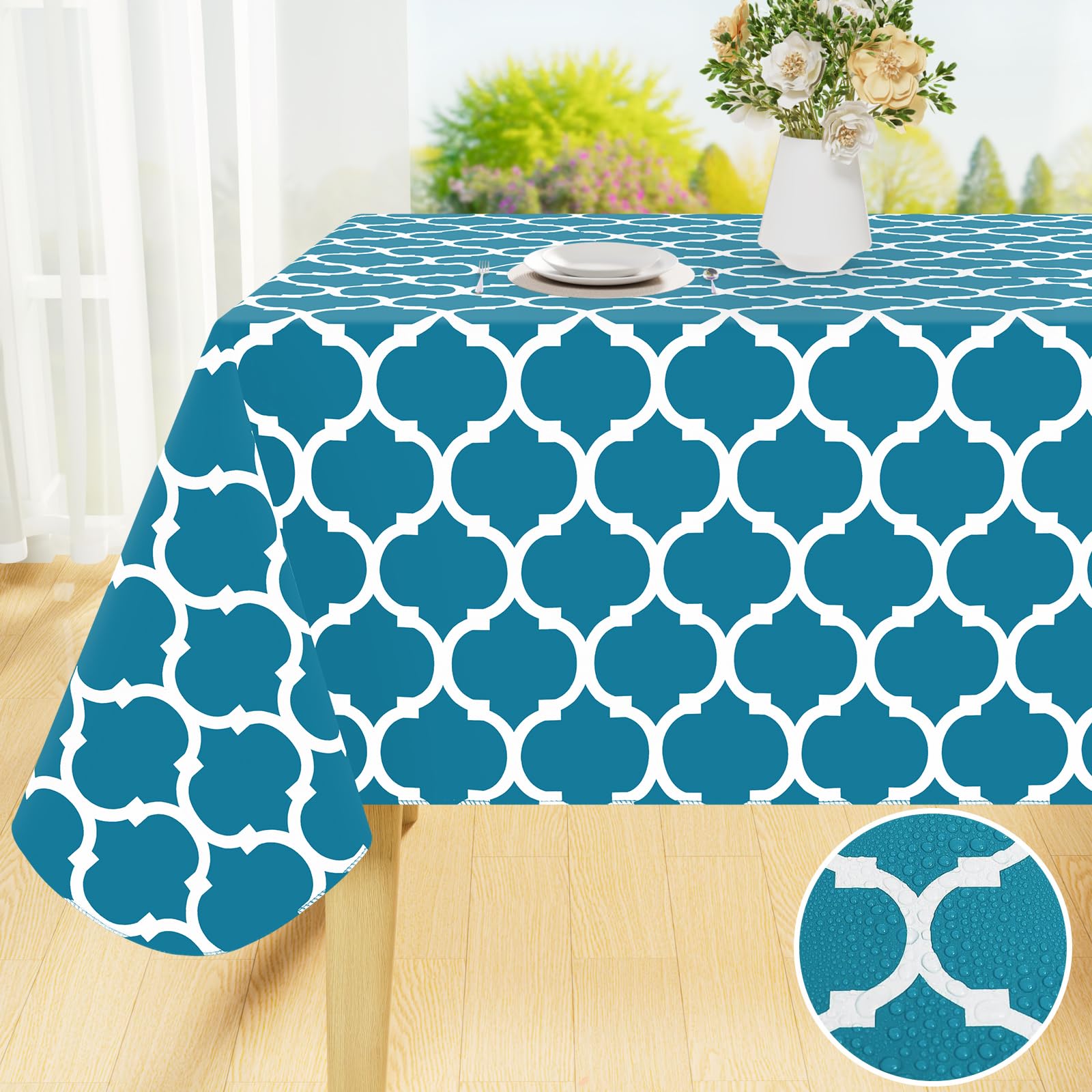 Smiry Rectangle Table Cloth Cover, Waterproof Vinyl Tablecloth With Flannel Backing For Rectangle Tables, Wipeable Spillproof Pl