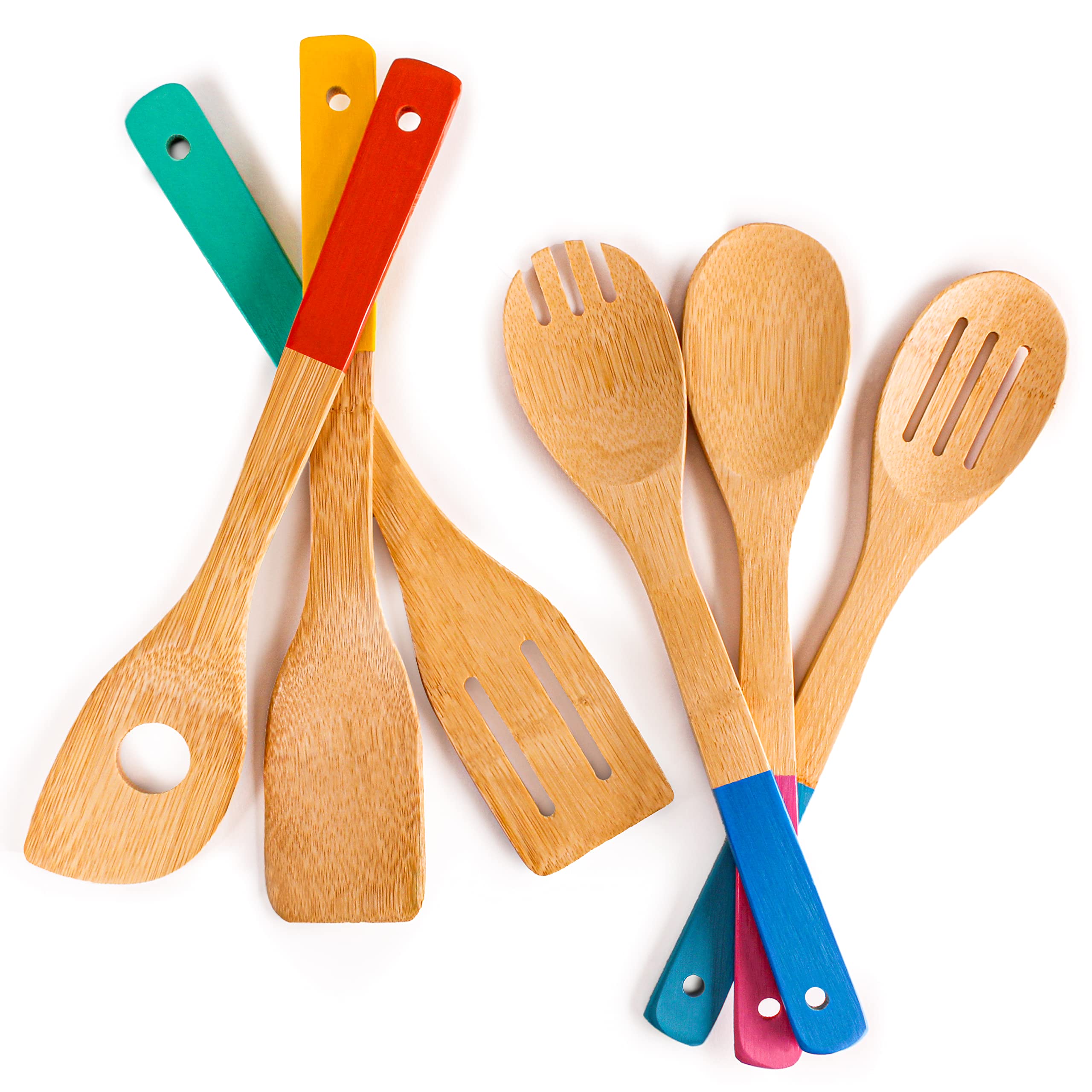 Berghoff Bamboo 6Pc Utensil Set, Slotted & Plain Spatula, Slotted Spoon, Serving Spoon, Spaghetti Spoon, Salad Spoons 12'' Multi