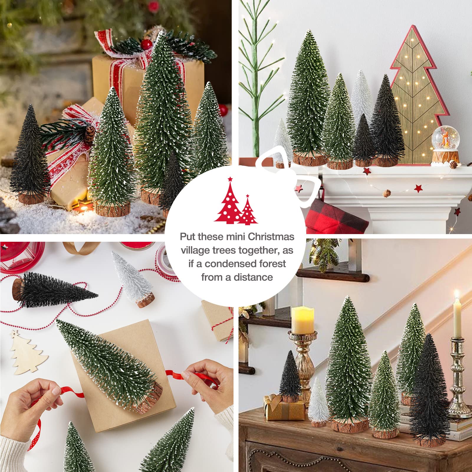 9Pcs Mini Christmas Trees Christmas Decor Artificial Christmas Decorations with 4 Sizes, Christmas Tree Bottle Brush Trees Chris