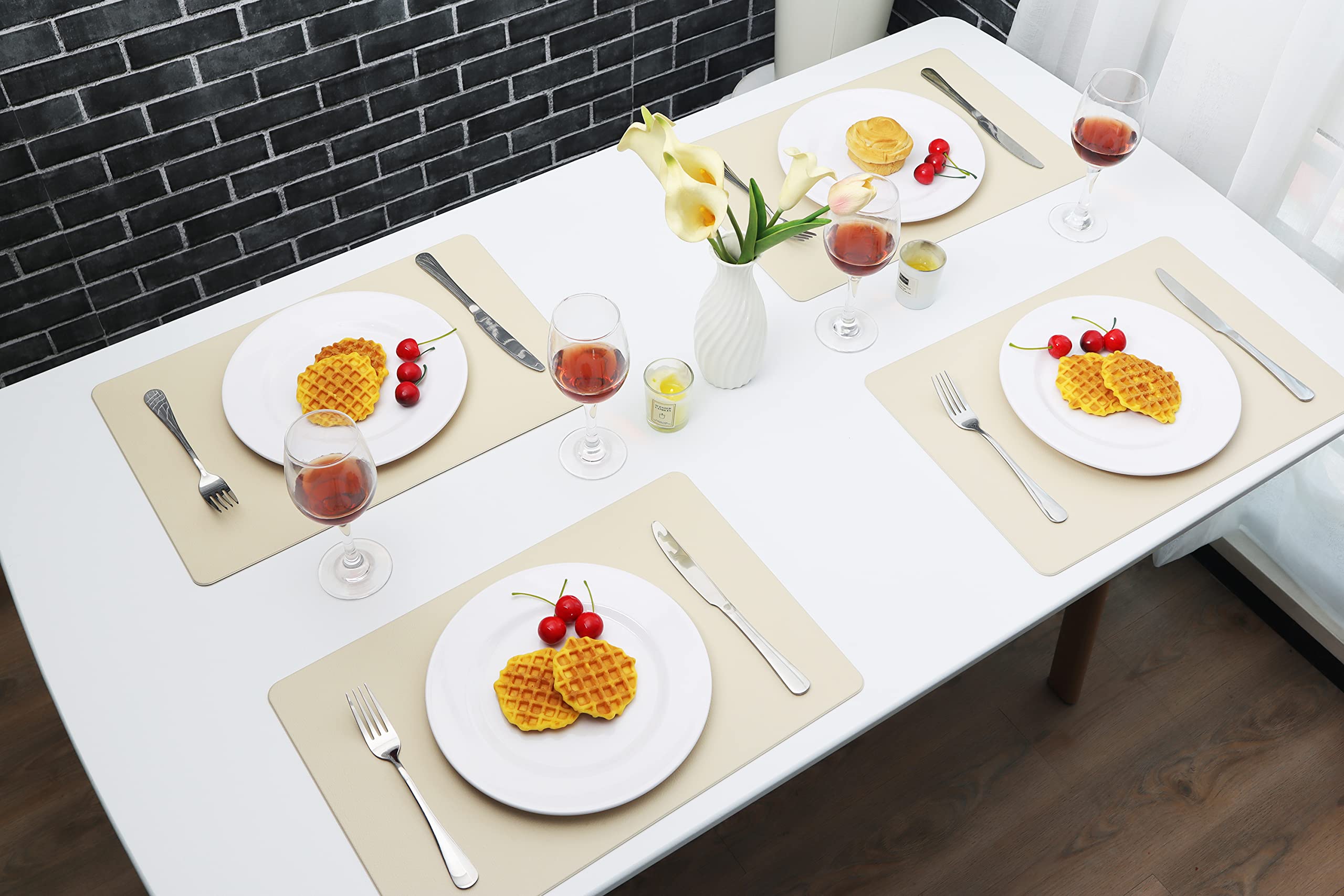 Vinjiasin Placemats Set Of 4 Beige Leather Place Mats For Indoor Outdoor Kitchen Table Mats Waterproof Heat Resistant Wipeable E
