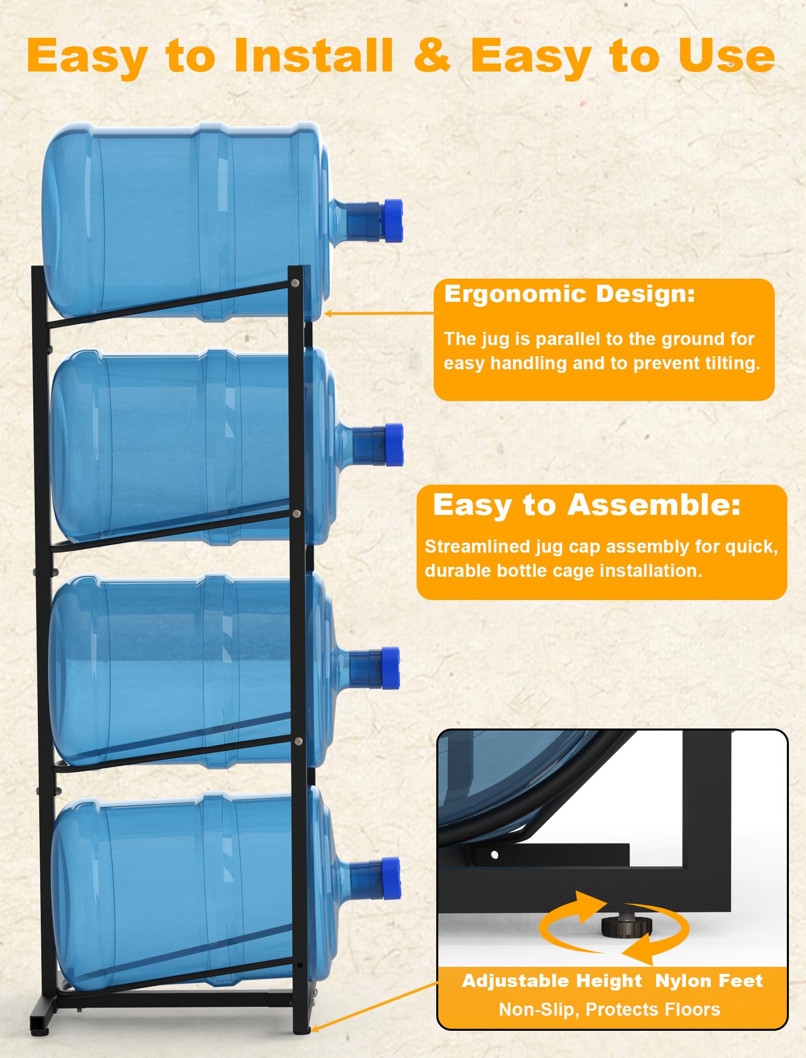 Mylolf 3&5 Gallon Water Jug Holder: 3 4 5 6 Tier Storage 5 Gallon Coller Water Bottle Rack - 5 Gal Stackage Container Organizer