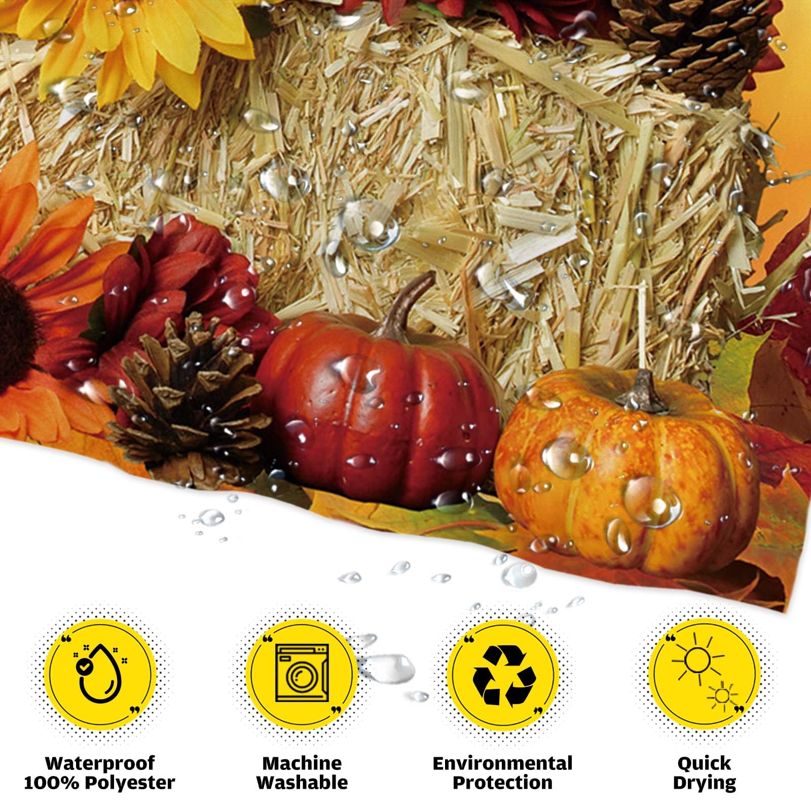 Funnytree Fall Pumpkins Shower Curtain 72"x72" Orange Autumn Decor Machine Washable
