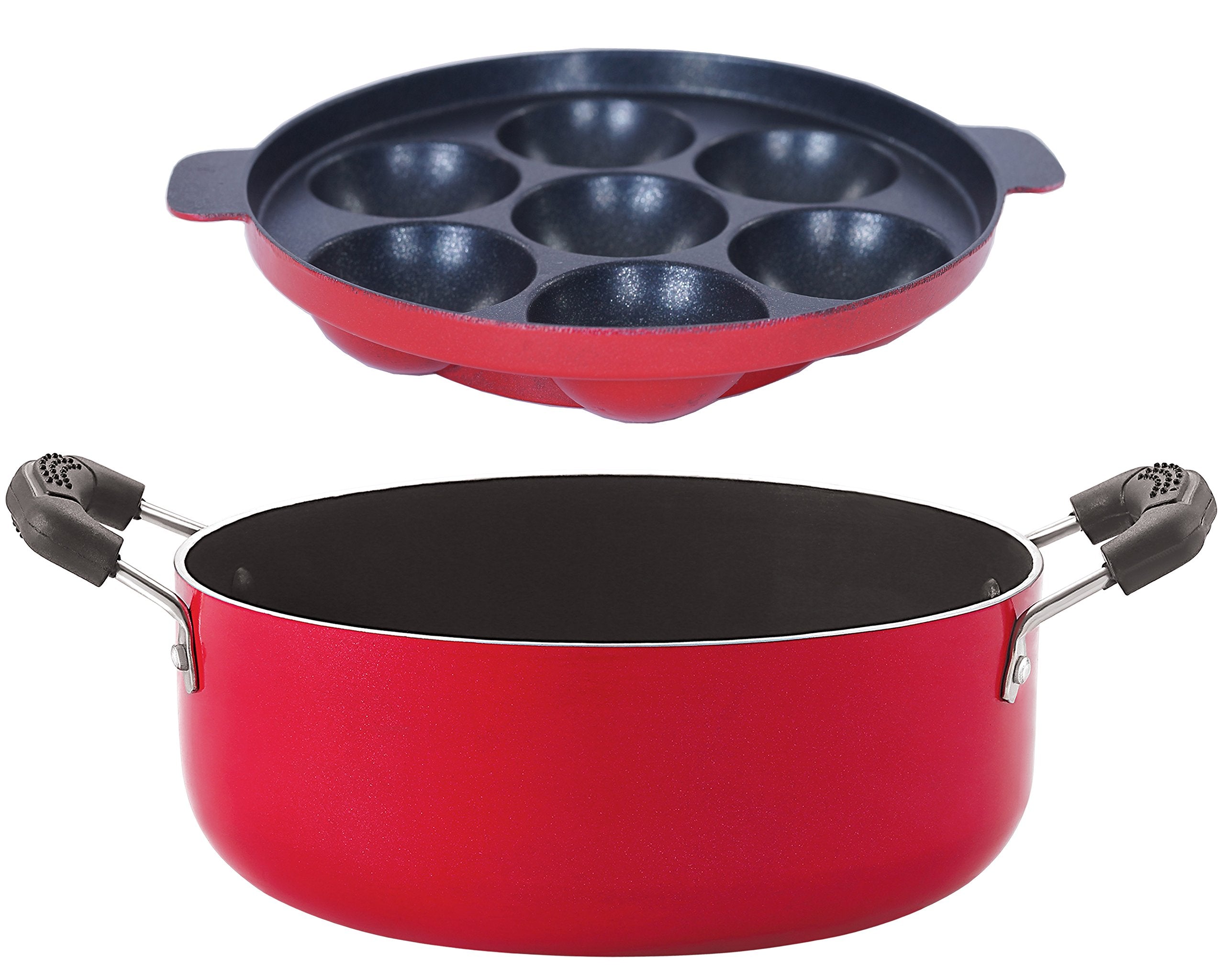 Nirlon NonStick Aluminium Gas Compatible 7 Cavity Appampatram And Casserole Cookware Set