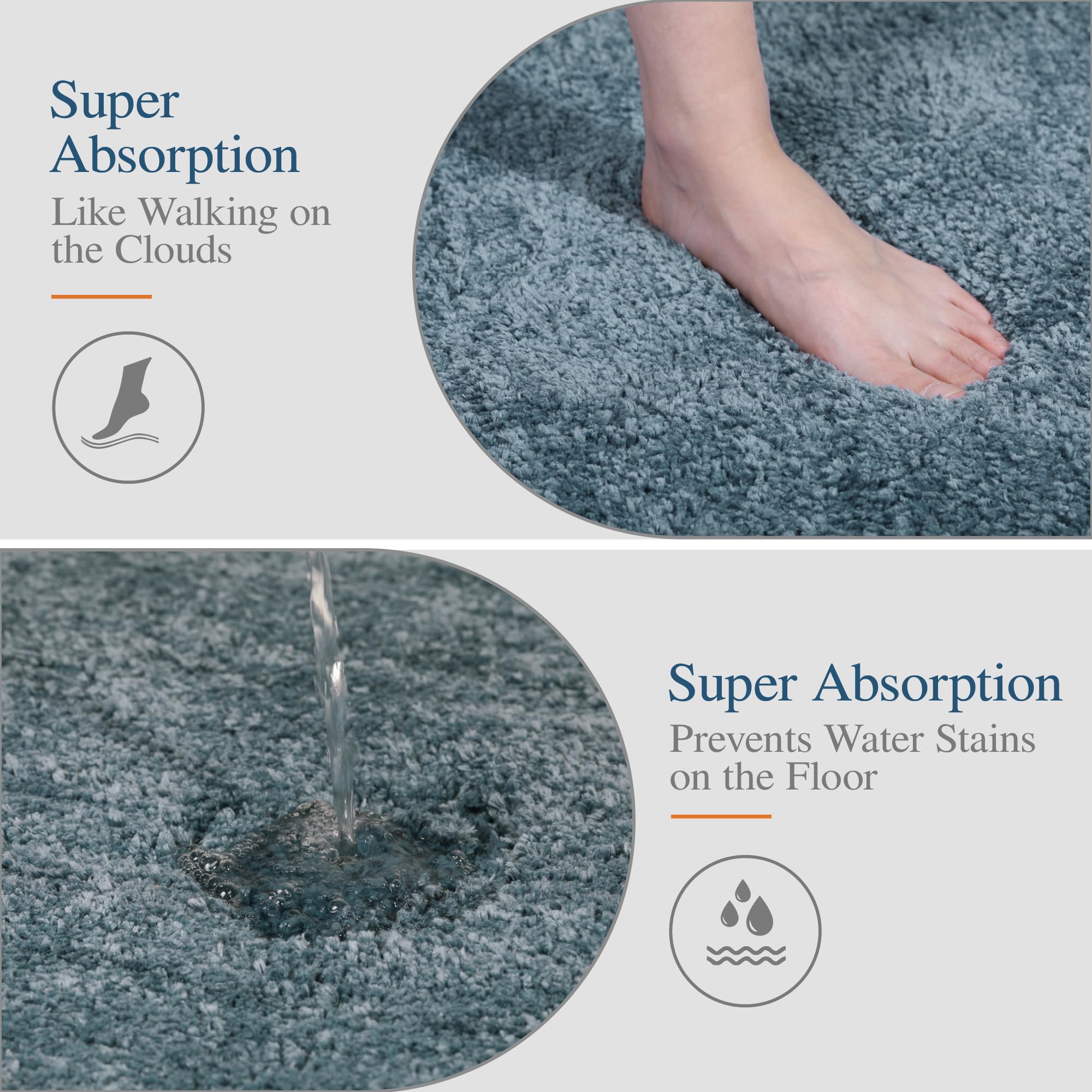 Walensee Bathroom Contour Rug (20X24, Slate) Non Slip Bath Mat For Bathroom Water Absorbent Soft Microfiber Shaggy Bathroom Mat