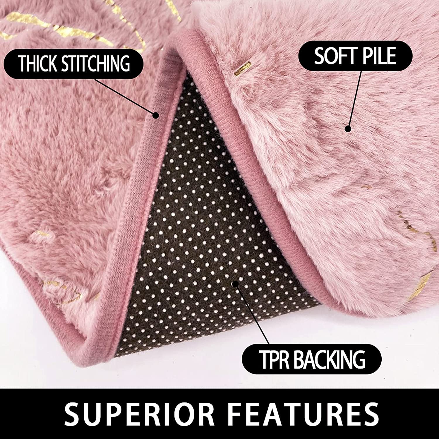 Marble Bathroom Rugs and Mats Set 3 Piece Nonslip Pink Bathroom Mats Soft Washable Bath Mat for Bathroom Floor Mats Carpet Water Absorbent Shower Rug with U-Shaped Contour Rug Toilet Lid Cover