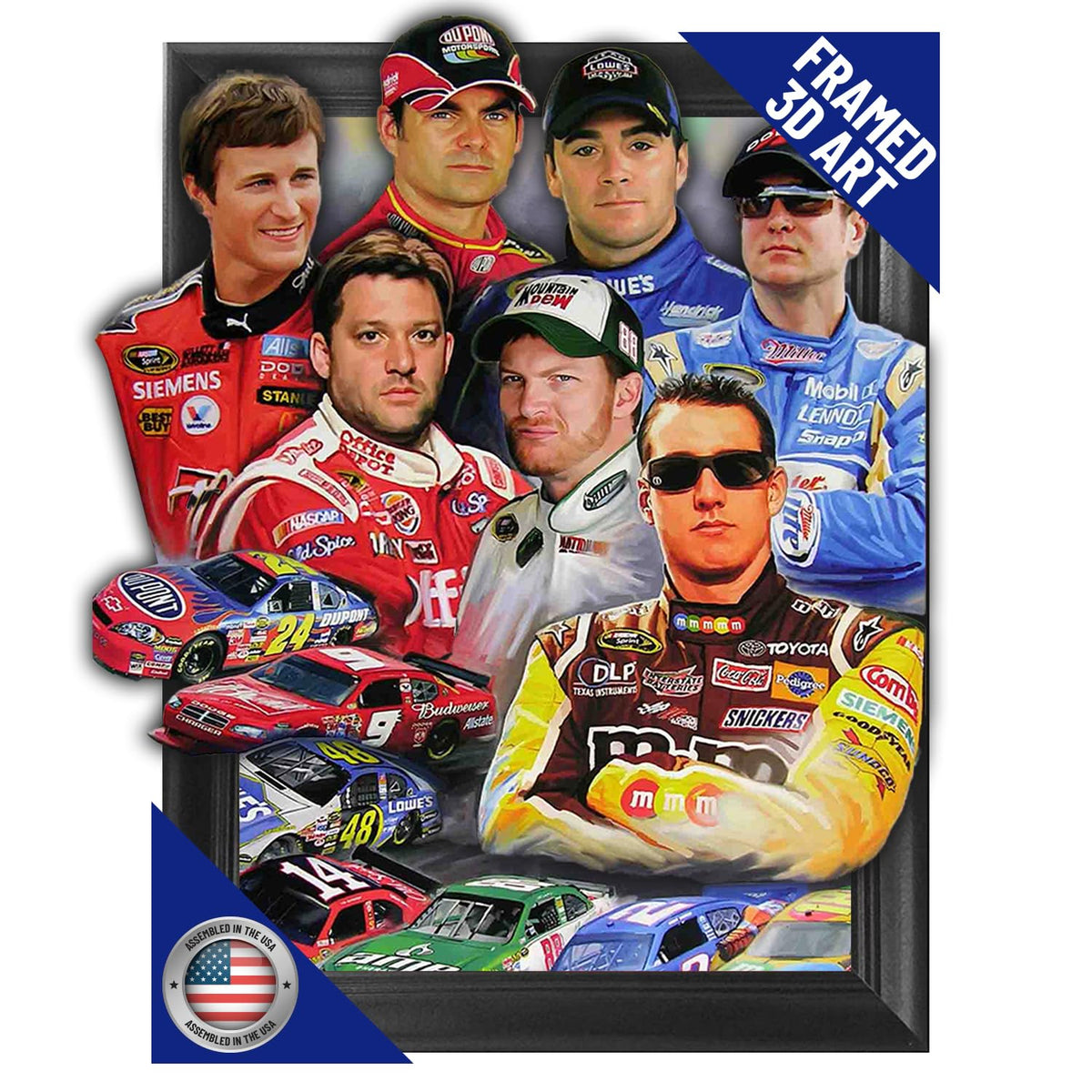 Racing Stars 3D Poster Wall Art Decor Framed Print | 14.5X18.5 | Lenticular Posters & Pictures | Memorabilia Gifts For Guys & Gi