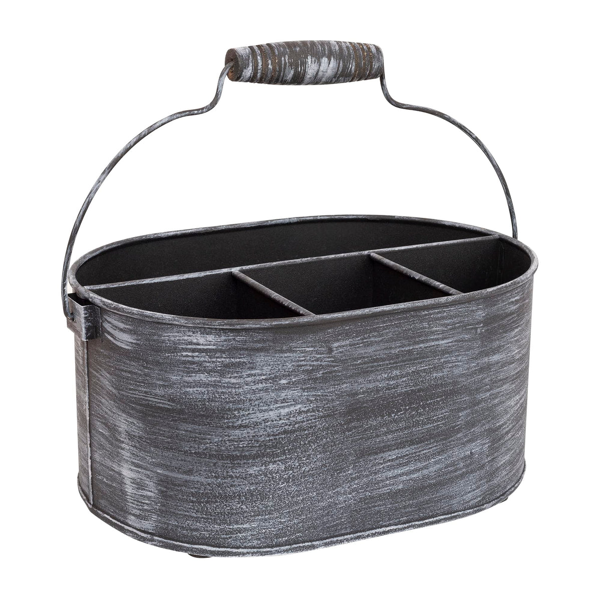 Gocraft Farmhouse Galvanized Metal Flatware Caddy | Rustic Grey Kitchen Home Storage Organiser With 4 Compartments And Handle |
