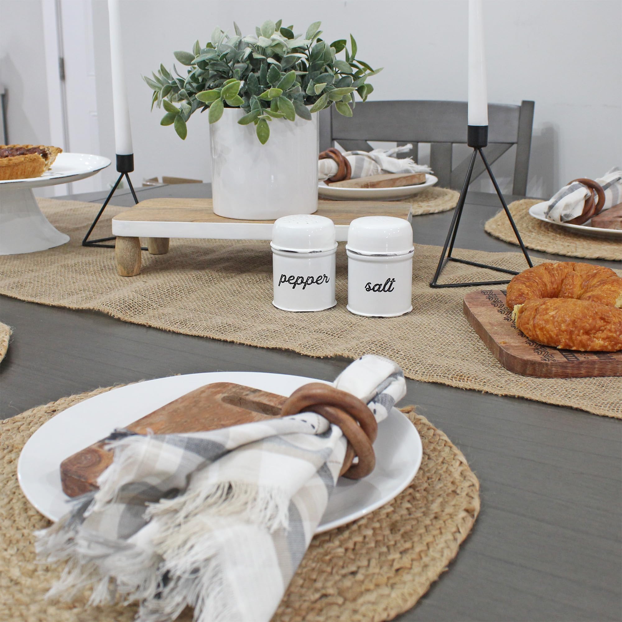 Auldhome Salt And Pepper Shaker Set (White); Rustic Enamelware Retro Vintage Style Shaker Set