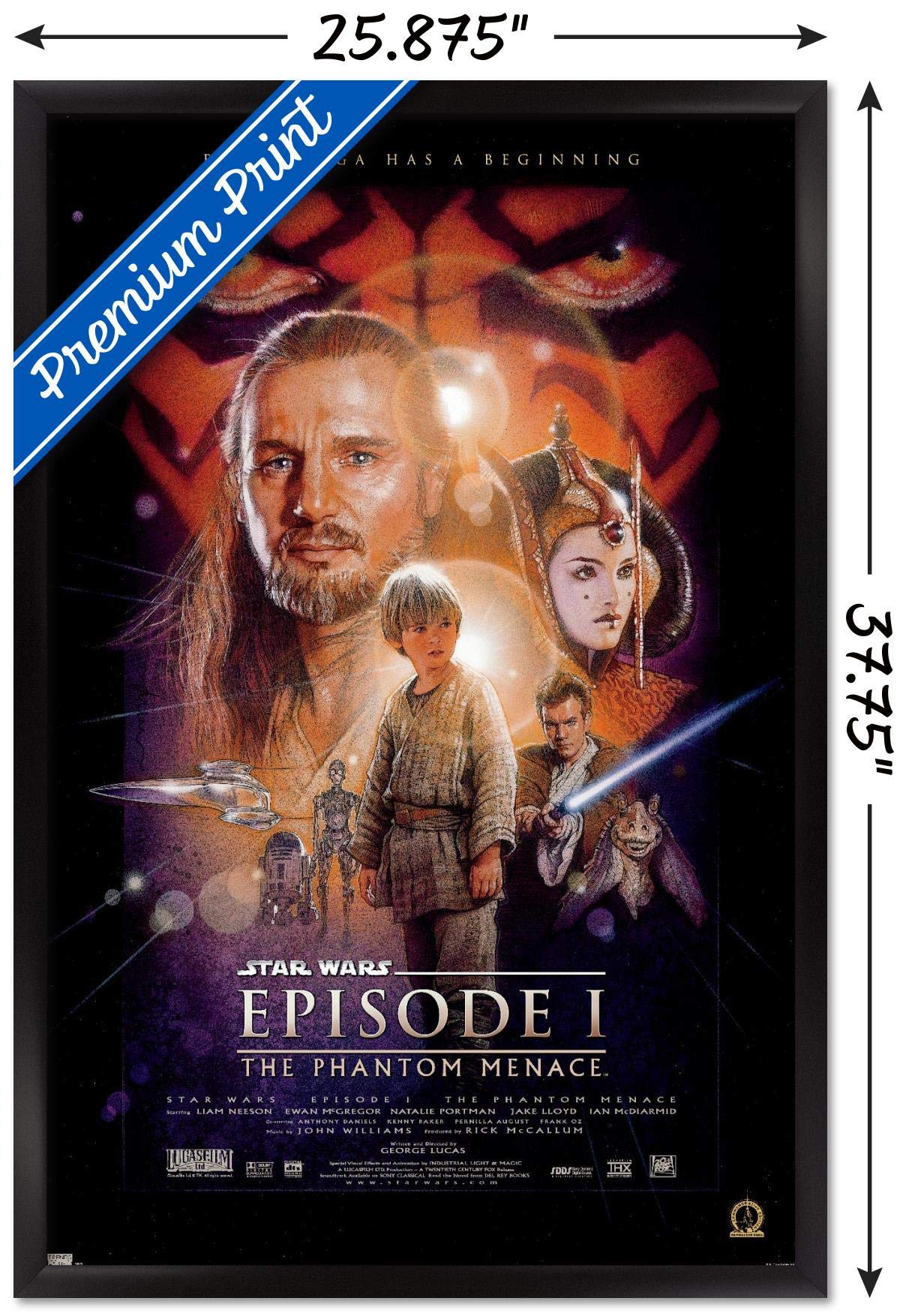 Trends International 24X36 Star Wars: The Phantom Menace - One Sheet Wall Poster, 24'' X 36'', Black Framed Version