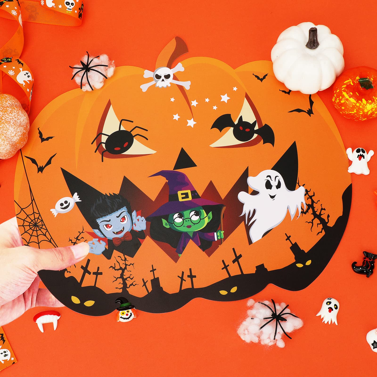 6Pcs Halloween Placemats, Creative Pumpkin Shape Place Mats, Happy Halloween Witch Ghost Vampire Table Mats, Waterproof Pvc Dini