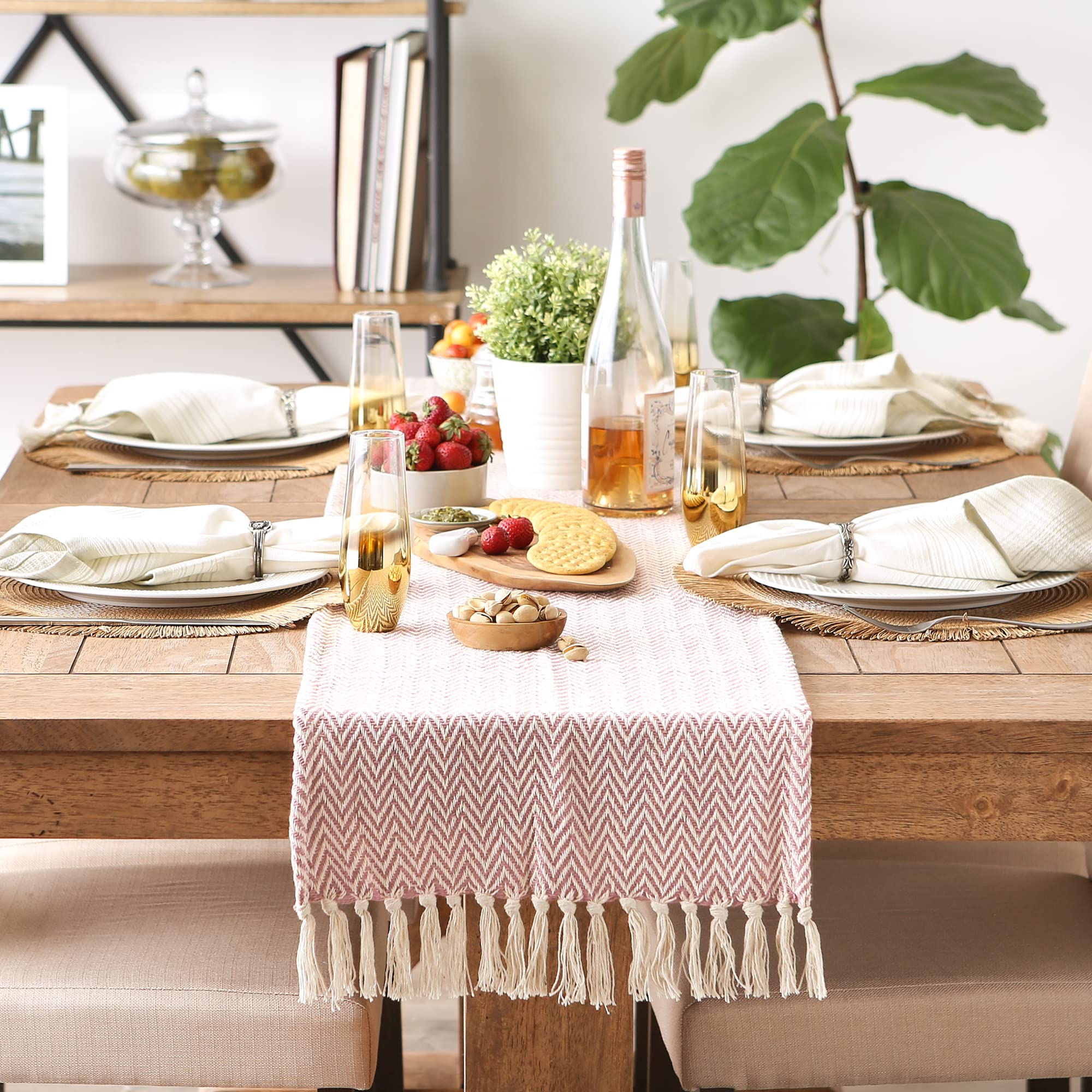 Dii Woven Basic Tabletop Collection Chevron Table Runner, 15X72, Pale Mauve