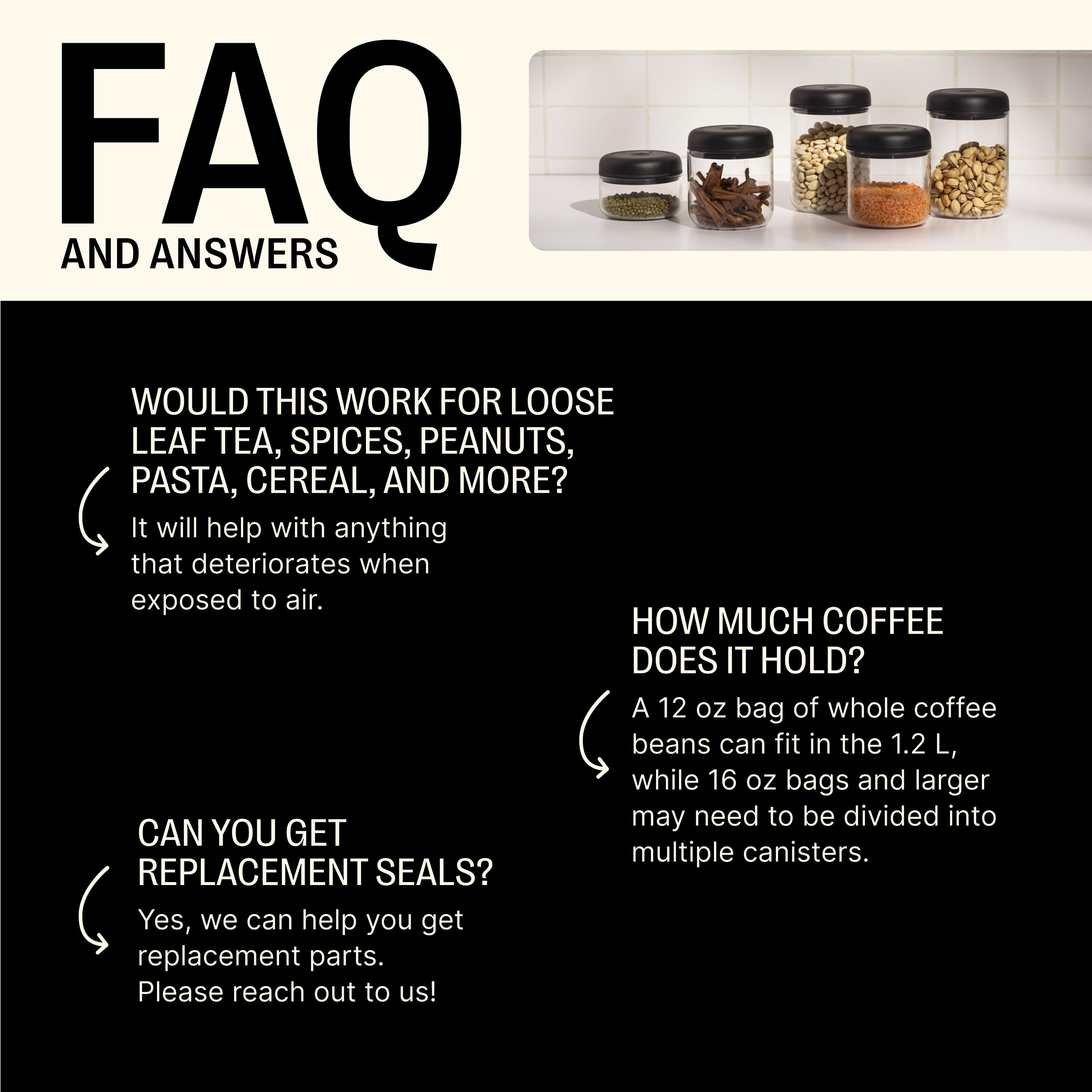 Fellow Atmos Vacuum Coffee Canister & Food Storage Container - 1.2 Liter Canister Holds Up To 16 Oz Of Coffee Beans - Airtight F