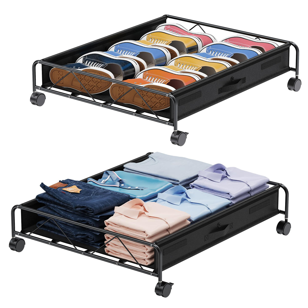 Uamector Under Bed Storage Containers with Wheels, 75L Large Underbed Storage Bins with Lids, Slide Bedroom Closet Organizer for