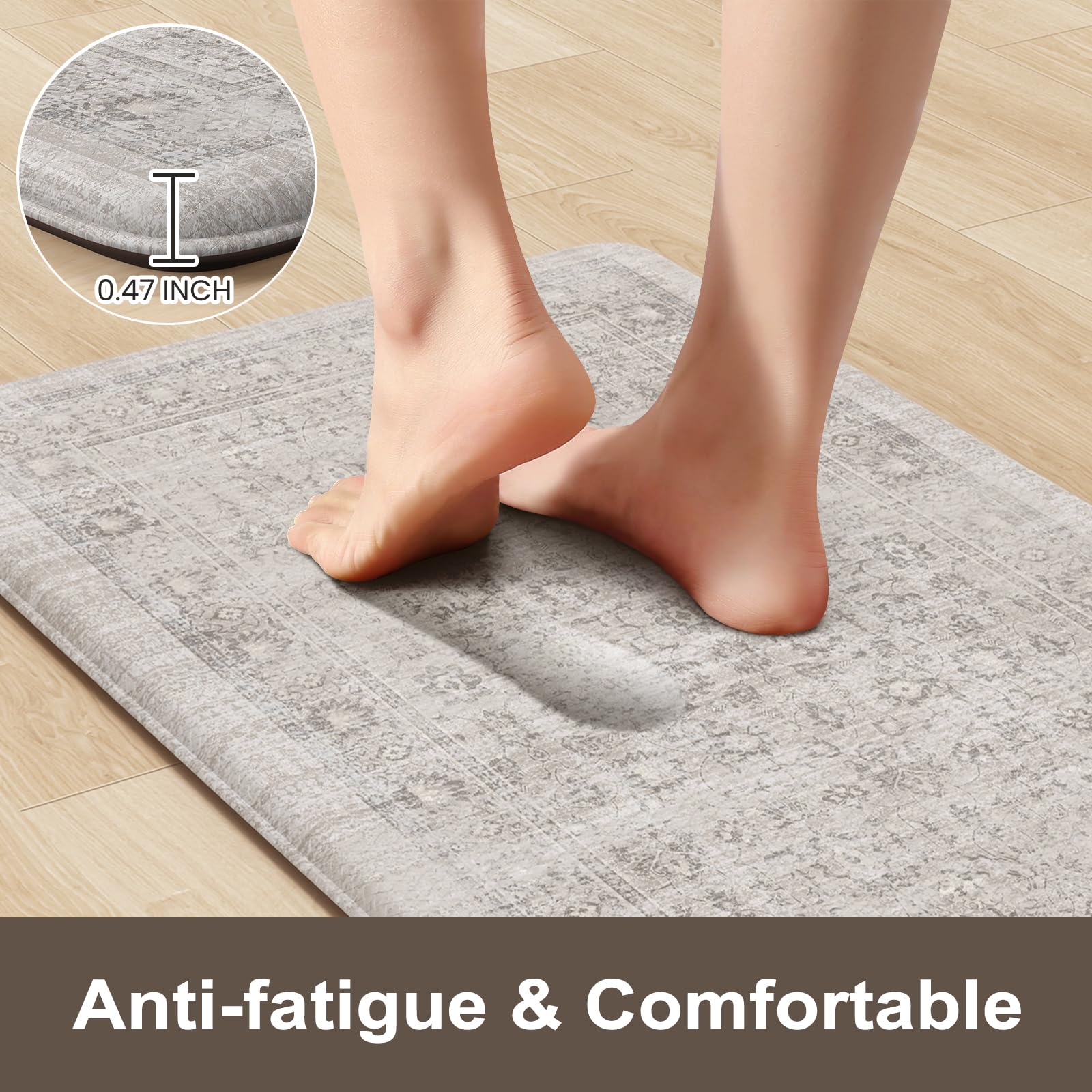 Sungea Farmhouse Kitchen Anti Fatigue Mat, Non Slip Cushioned Kitchen Floor Mats Waterproof Kitchen Rugs 20''X47''+20''X32'', Er