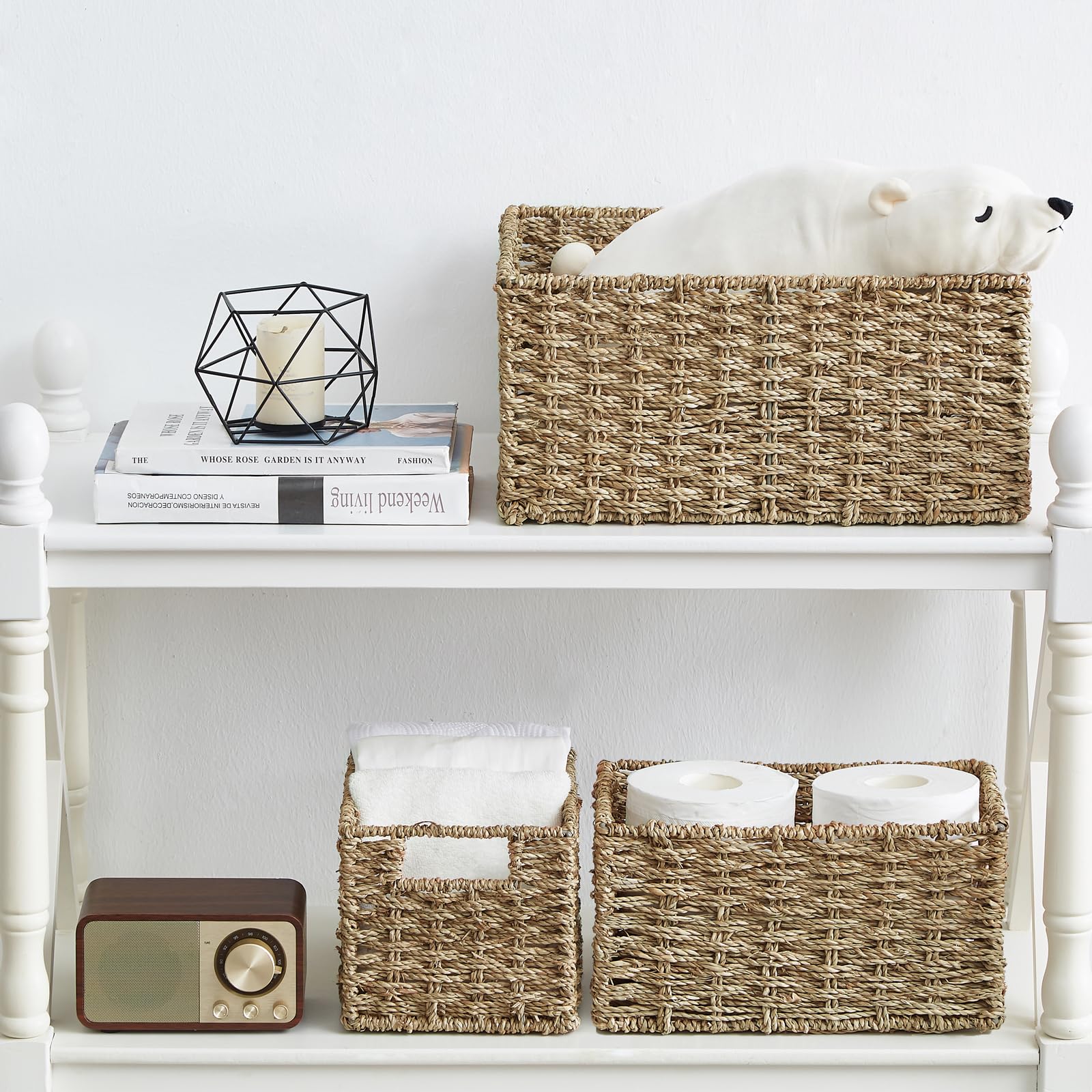 Vagusicc Wicker Basket, Seagrass Wicker Storage Basket With Built-In Handles, Baskets For Organizing, 15'' Large Storage Baskets