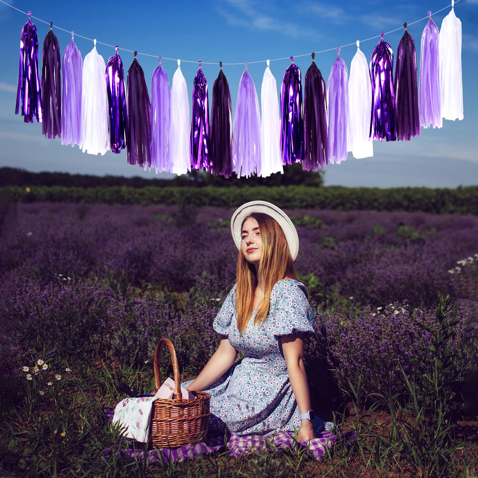 Purple White Lavender Party-Decorations Tassel-Garland - 20Pcs Women Girl Birthday Supplies Tassels, Baby Bridal Shower Wedding