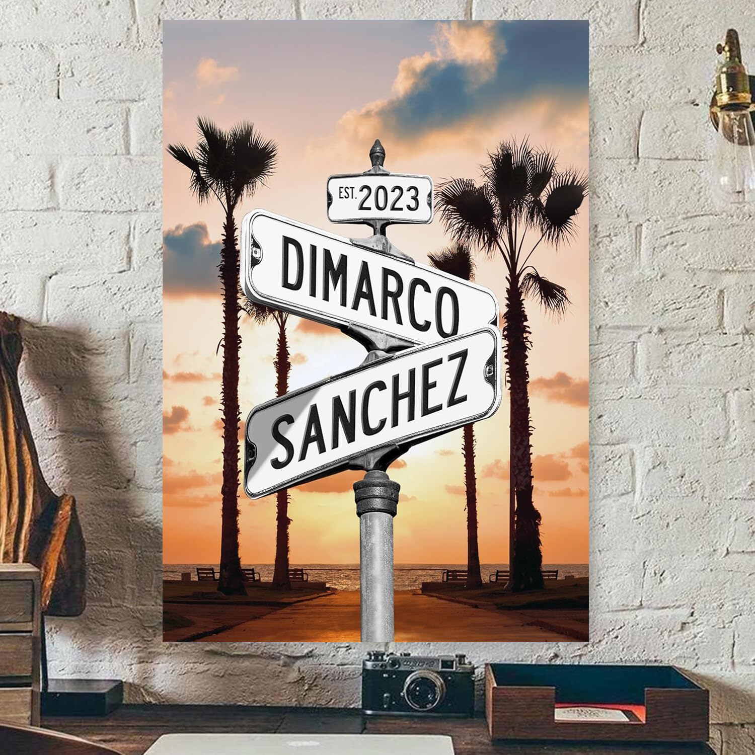 Personalized Crossroads Sign Couple'S Name And Date On Street Sign Poster Or Canvas Prints Love Gift For Anniversary, Wedding, W