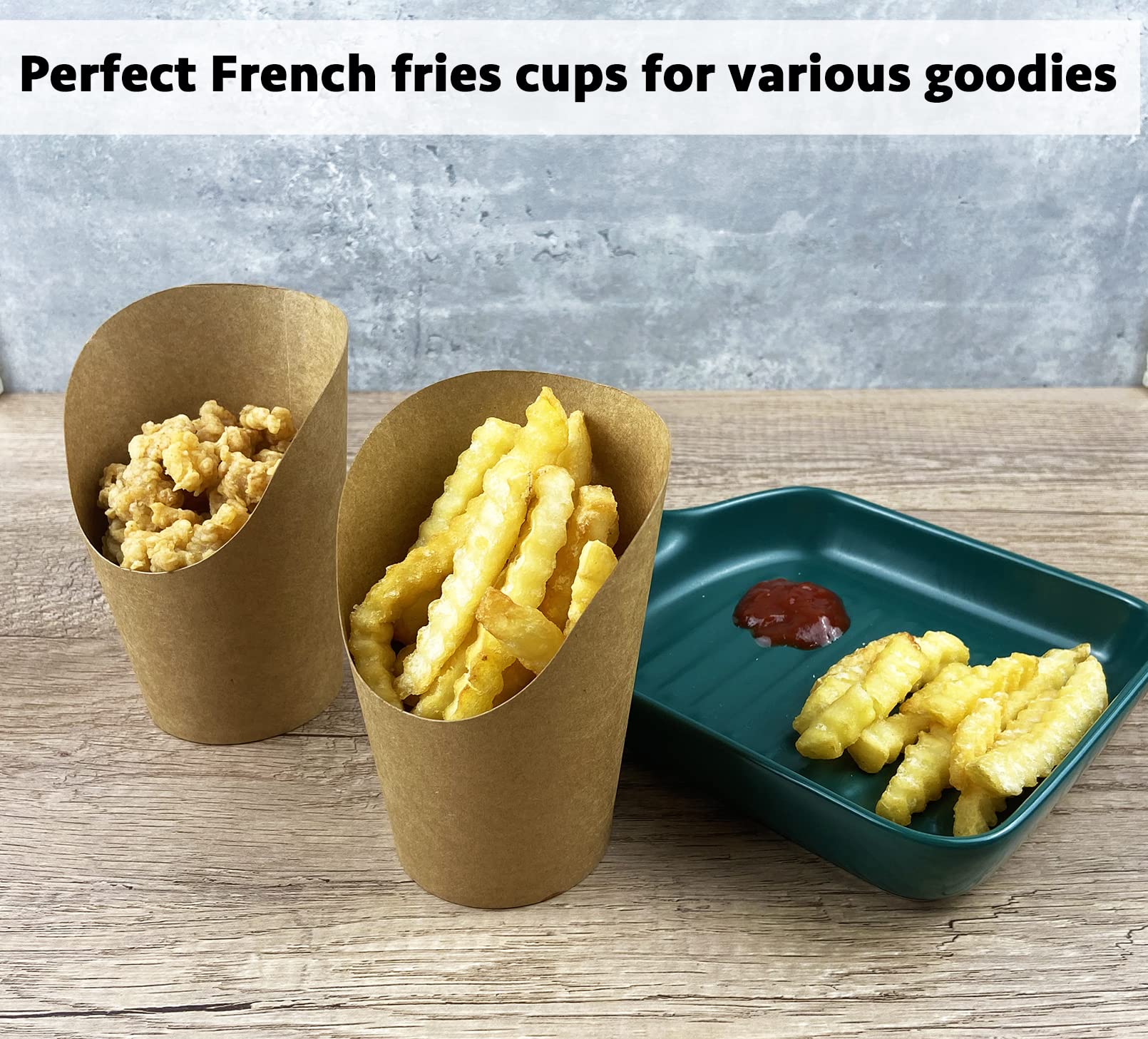 Camkyde 50 Pcs French Fries Holder, 12Oz Disposable Paper French Fry Cups Charcuterie Cups For All Occasions (12Oz)