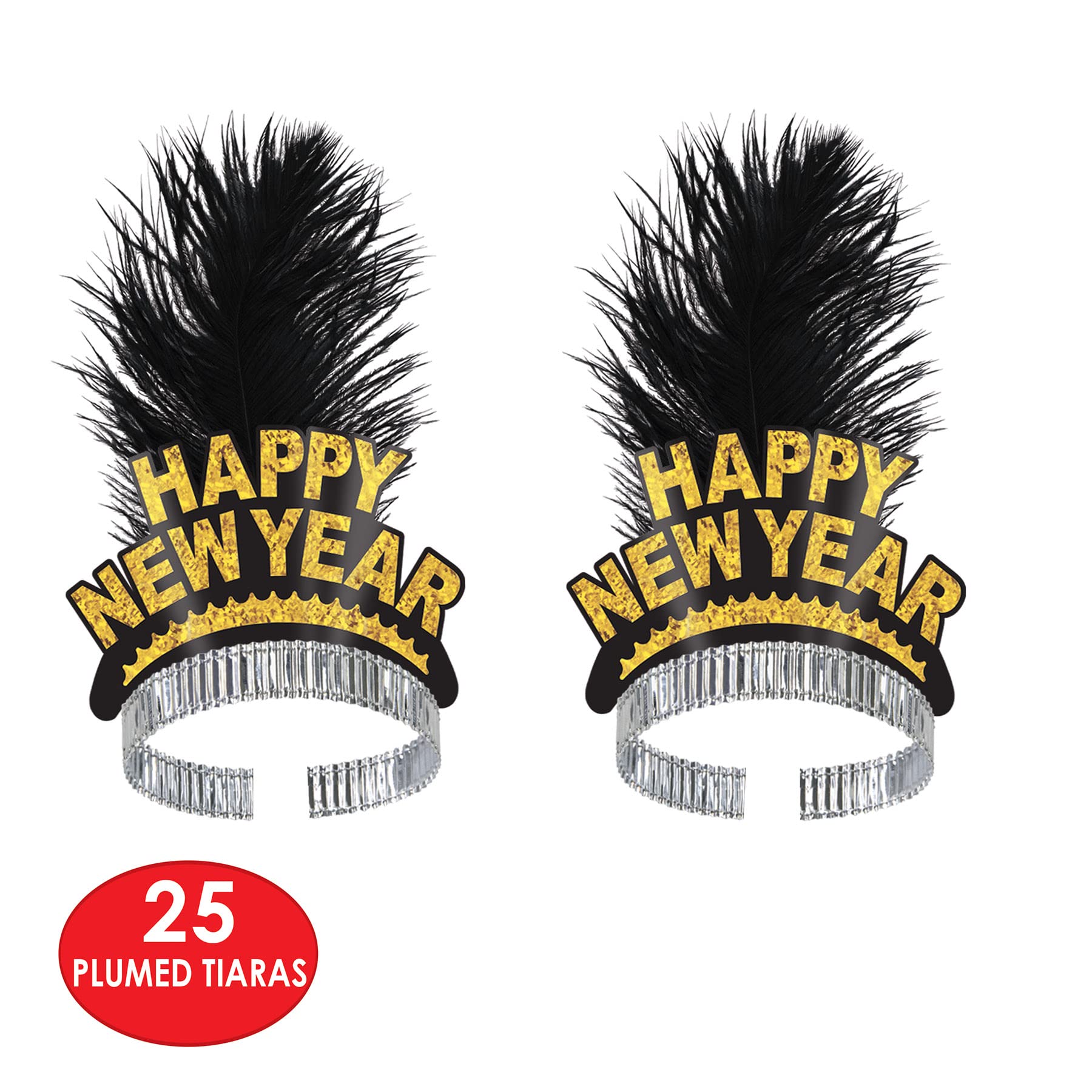 Beistle Black & Gold Happy New Year'S Eve Party Supplies Assortment For 50 People - Nye Photo Booth Props - Hats, Tiaras, Noisem