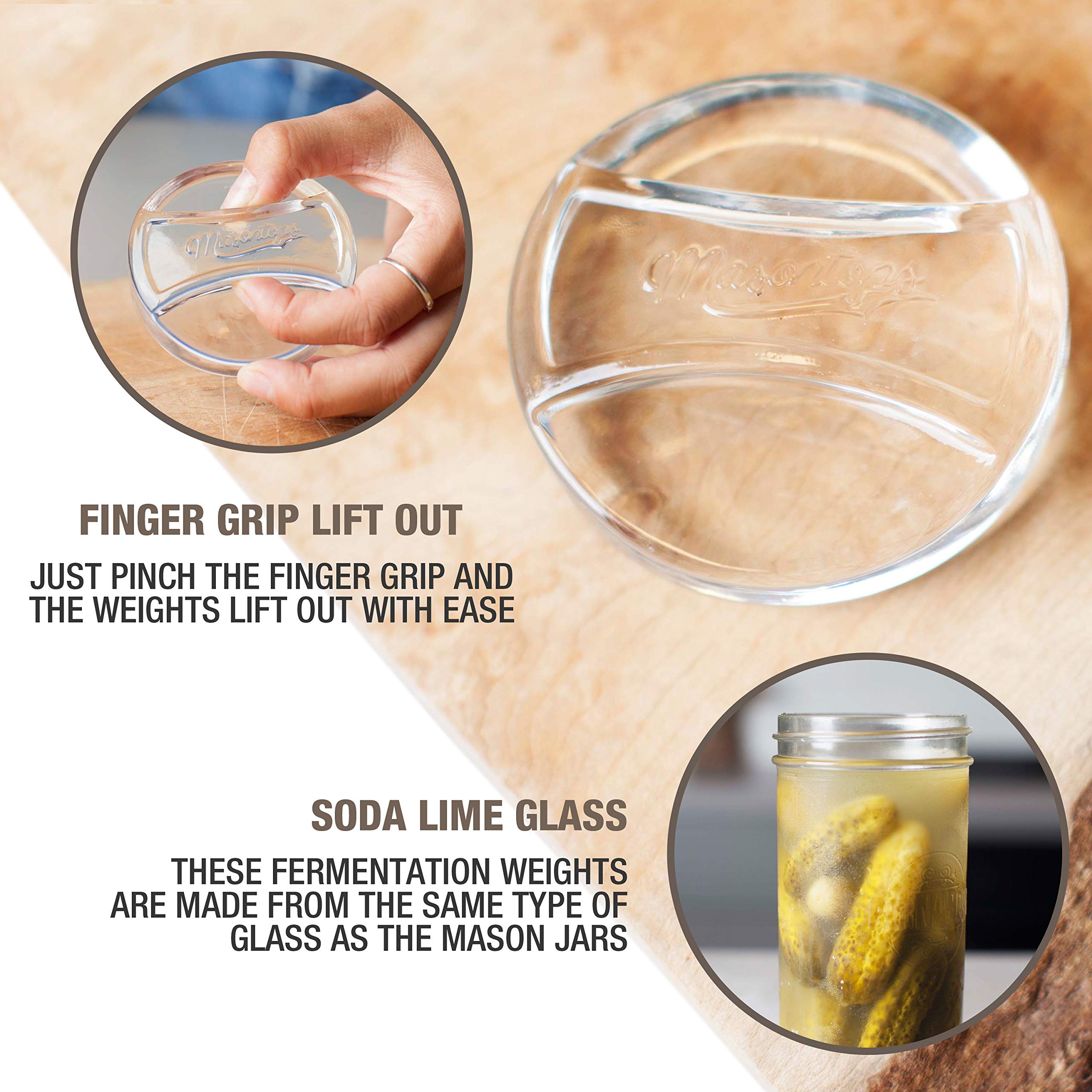 Masontops Pickle Pebble Glass Fermenting Weights - Pickling Fermentation Weight Set - Wide/Small Mouth Combo