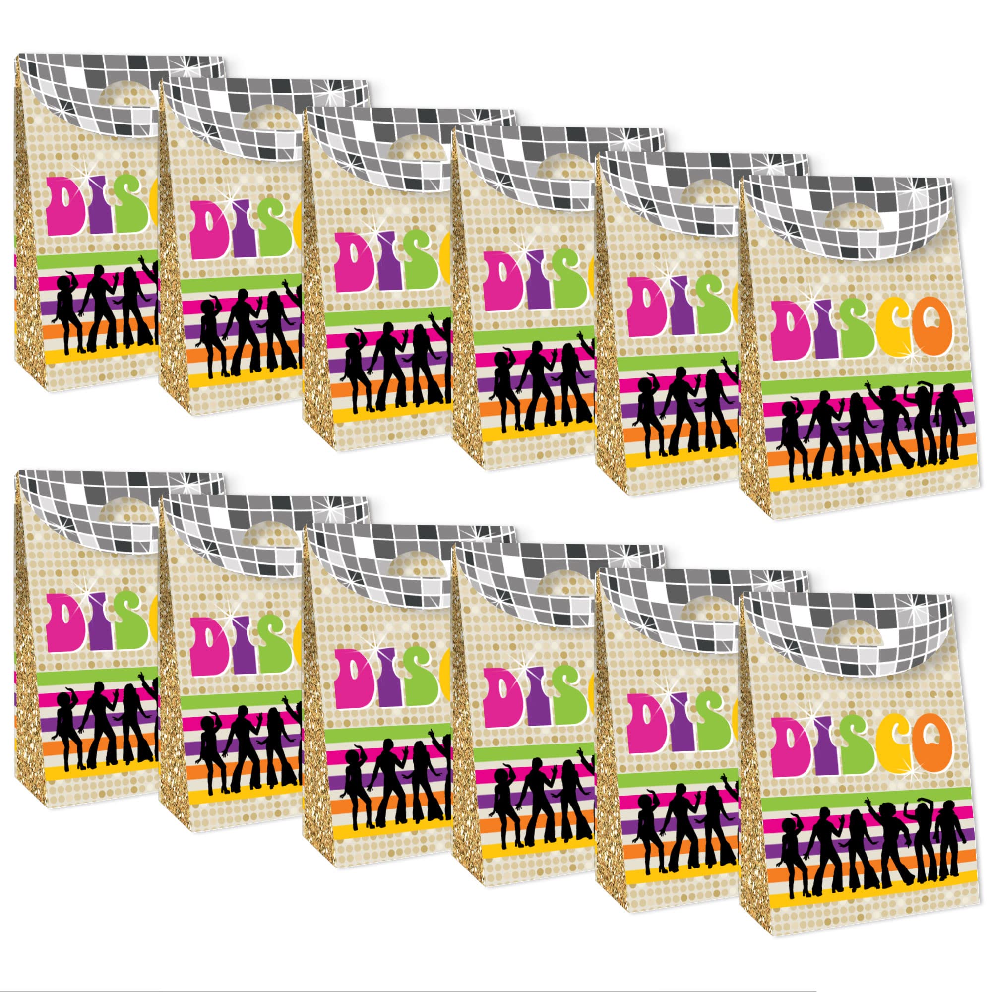 Big Dot Of Happiness 70S Disco - 1970S Disco Fever Gift Favor Bag - Party Goodie Boxes - Set Of 12