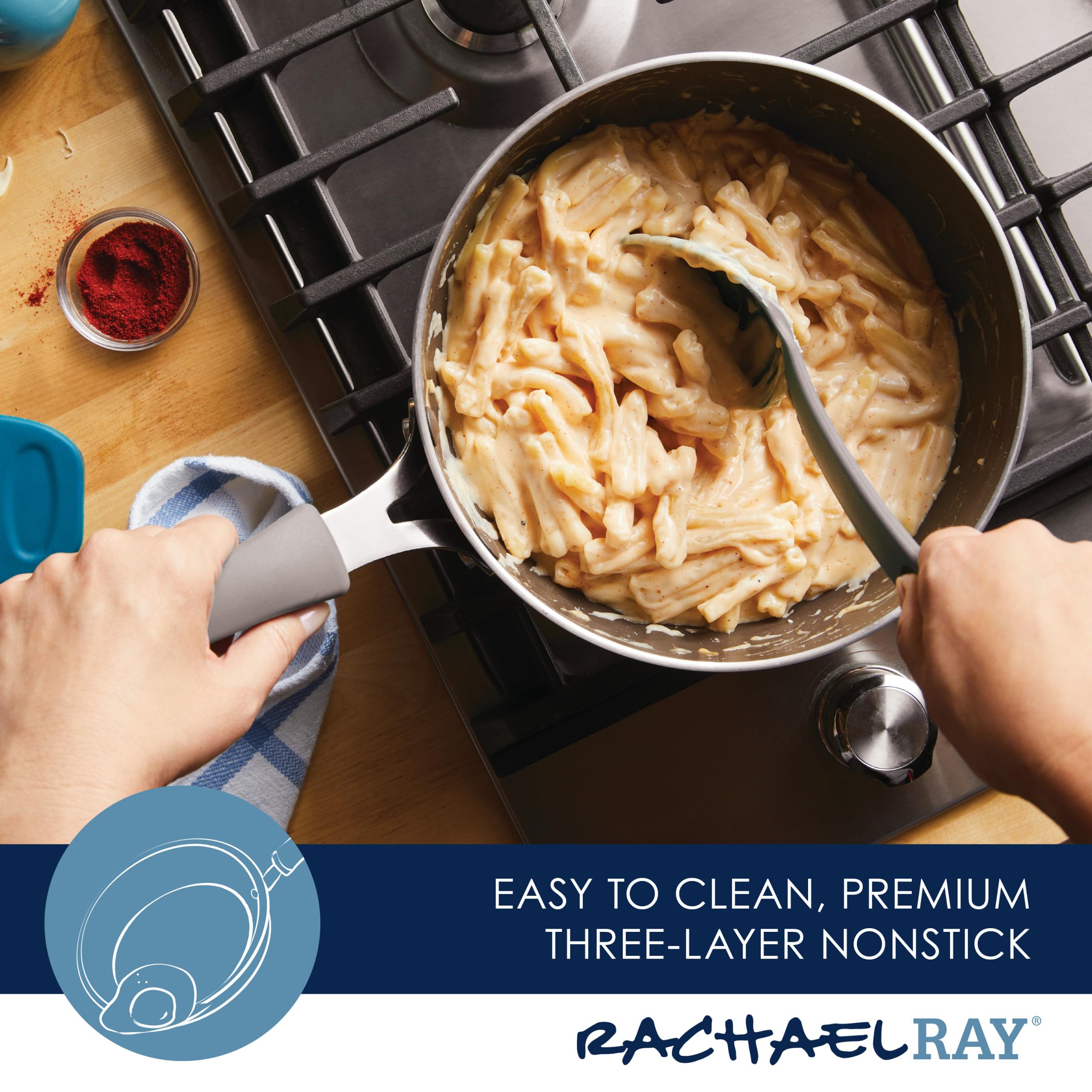 Rachael Ray Cook + Create Nonstick Saucier Pan/Saucepan, 3 Quart, Gray