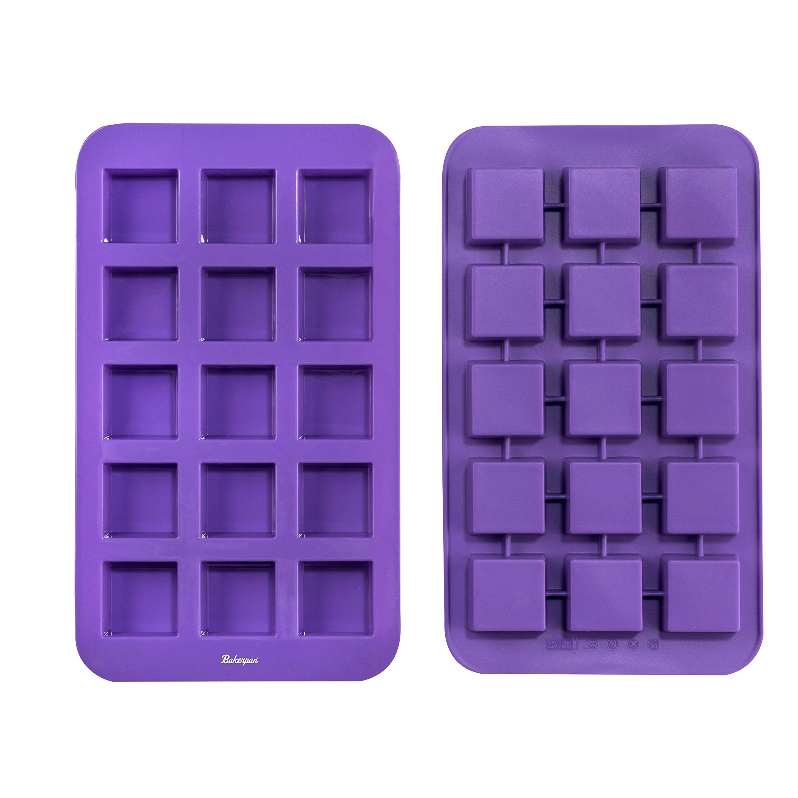Bakerpan Silicone Brownie Mold For Baking, Individual Bite Size 1.5 Inch Brownie Squares, Silicone Brownie Pan With Dividers, 15