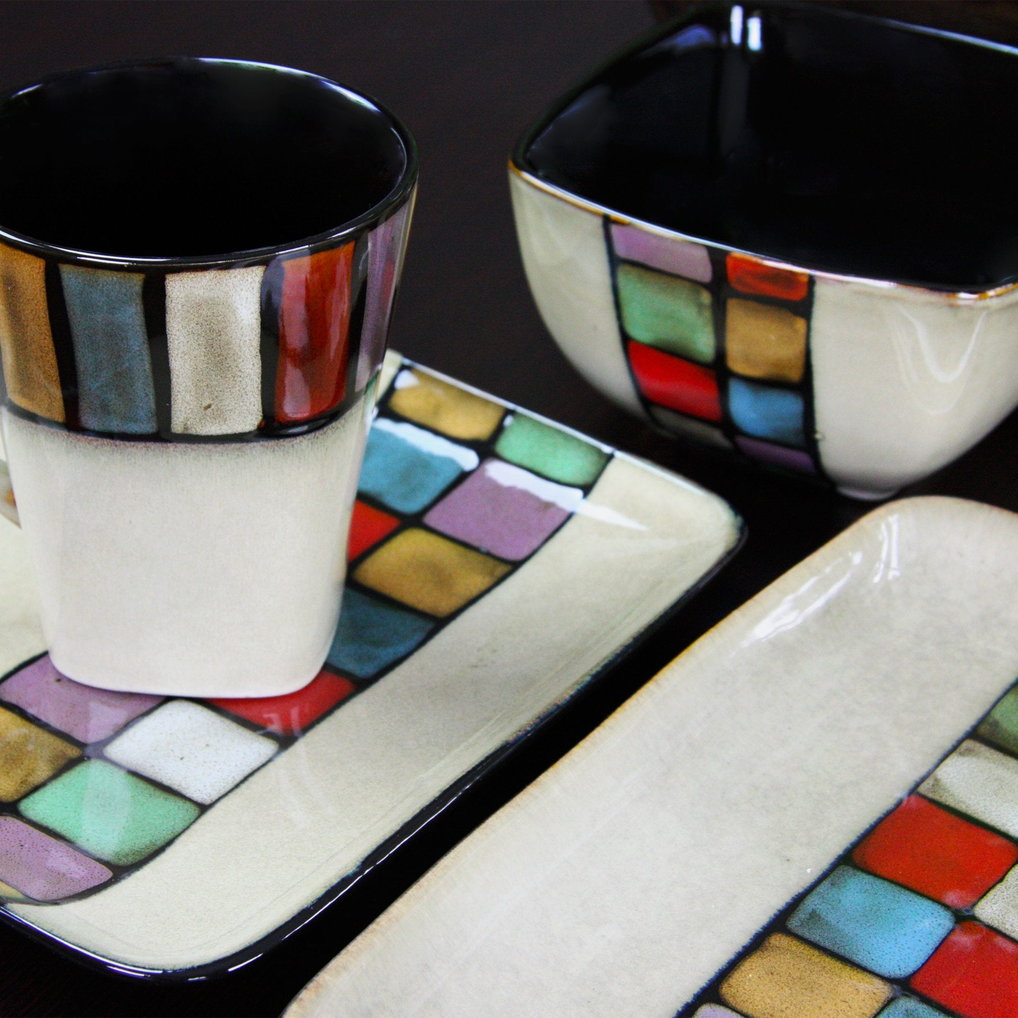 Elama Color Melange 16 Piece Stoneware Dinnerware Set for 4