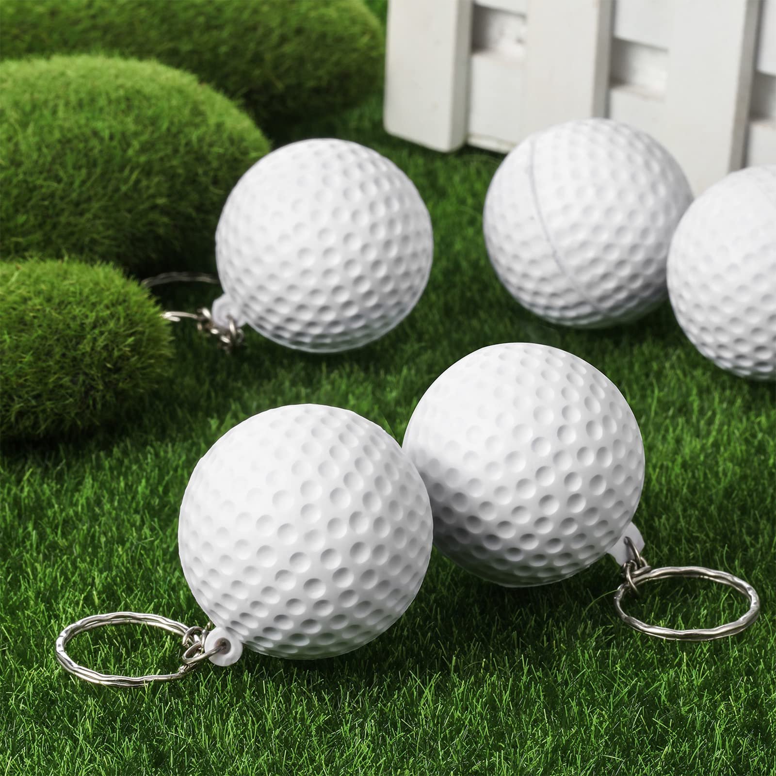 Blulu 20 Pack White Golf Ball Keychains For Party Favors, School Carnival Reward, Party Bag Gift Fillers (Golf Ball Keychains, 2