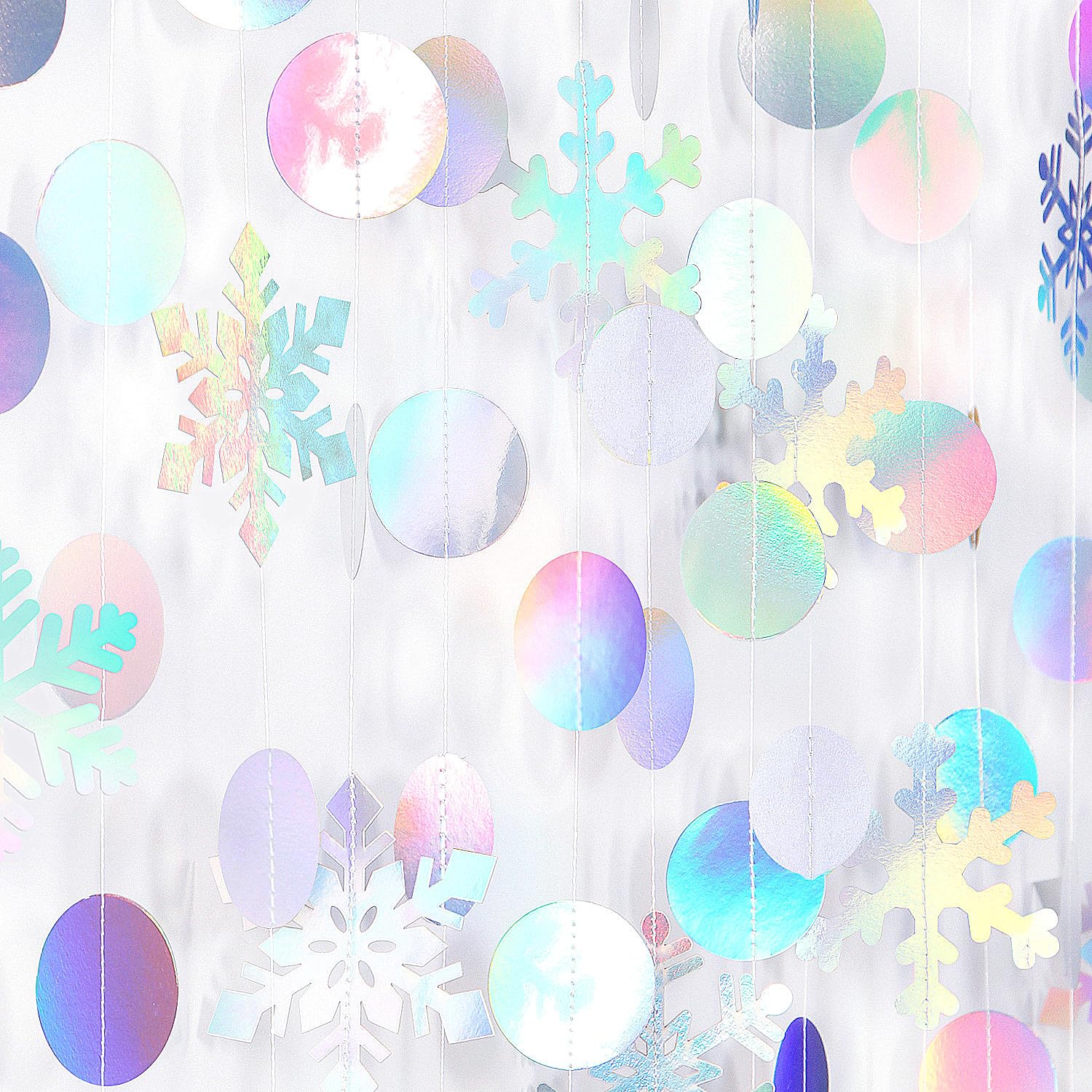 Iridescent-Holographic Christmas Party-Decorations Snowflake-Snow Garland - 61Ft Winter Wonderland Frozen Hanging Paper Streamer
