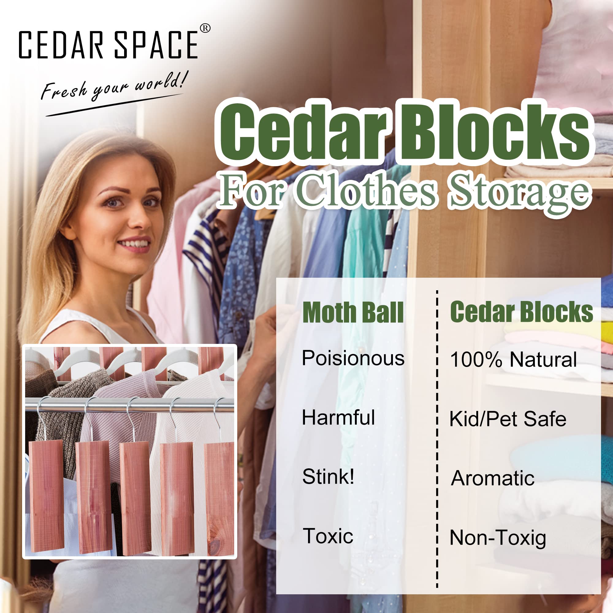 Cedar Space Cedar Blocks for Closet Storage  100% Aromatic Red Ceder Blocks Cedar Planks (80)