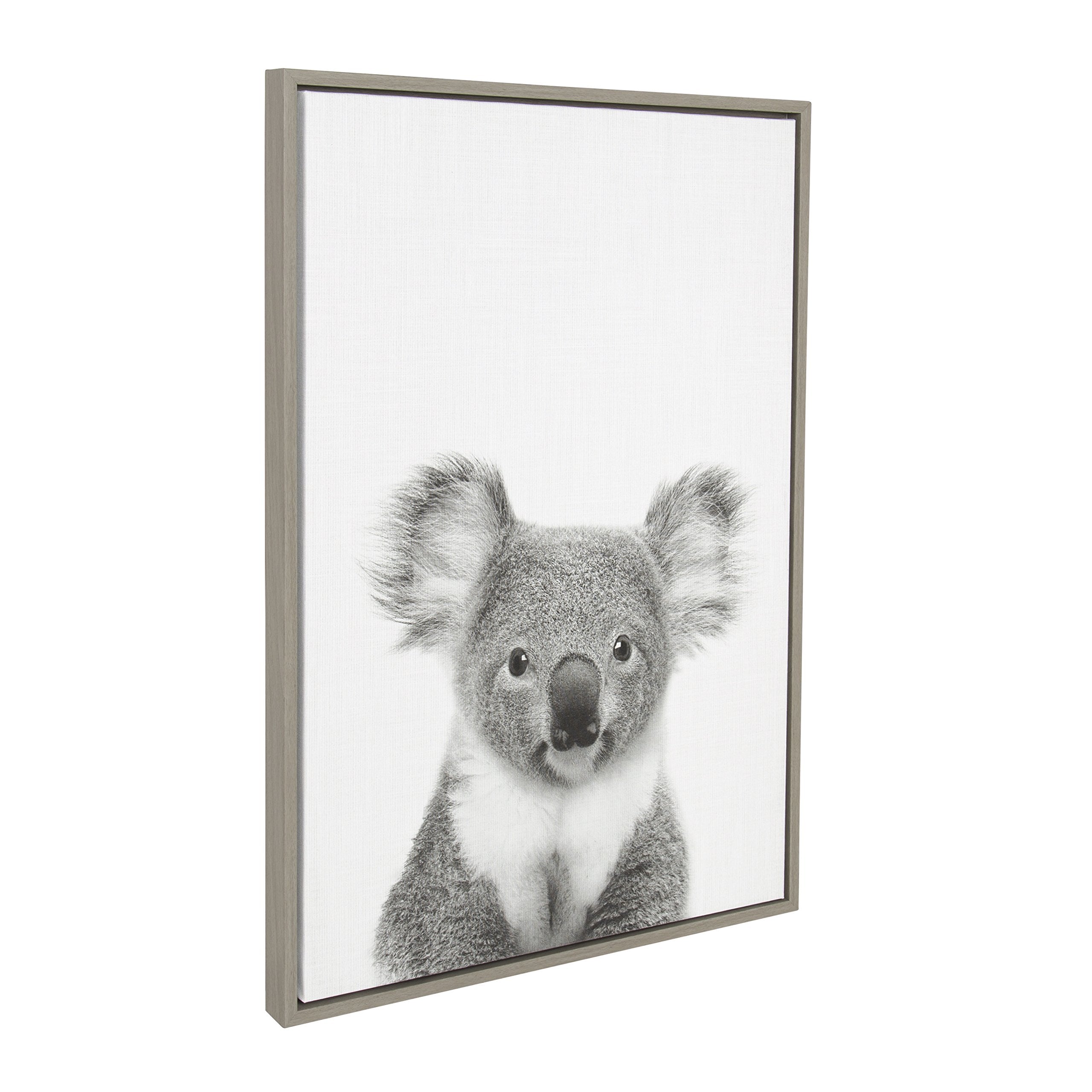 Kate And Laurel Sylvie Koala Animal Print Black And White Portrait Framed Canvas Wall Art By Simon Te Tai, 23X33 Gray