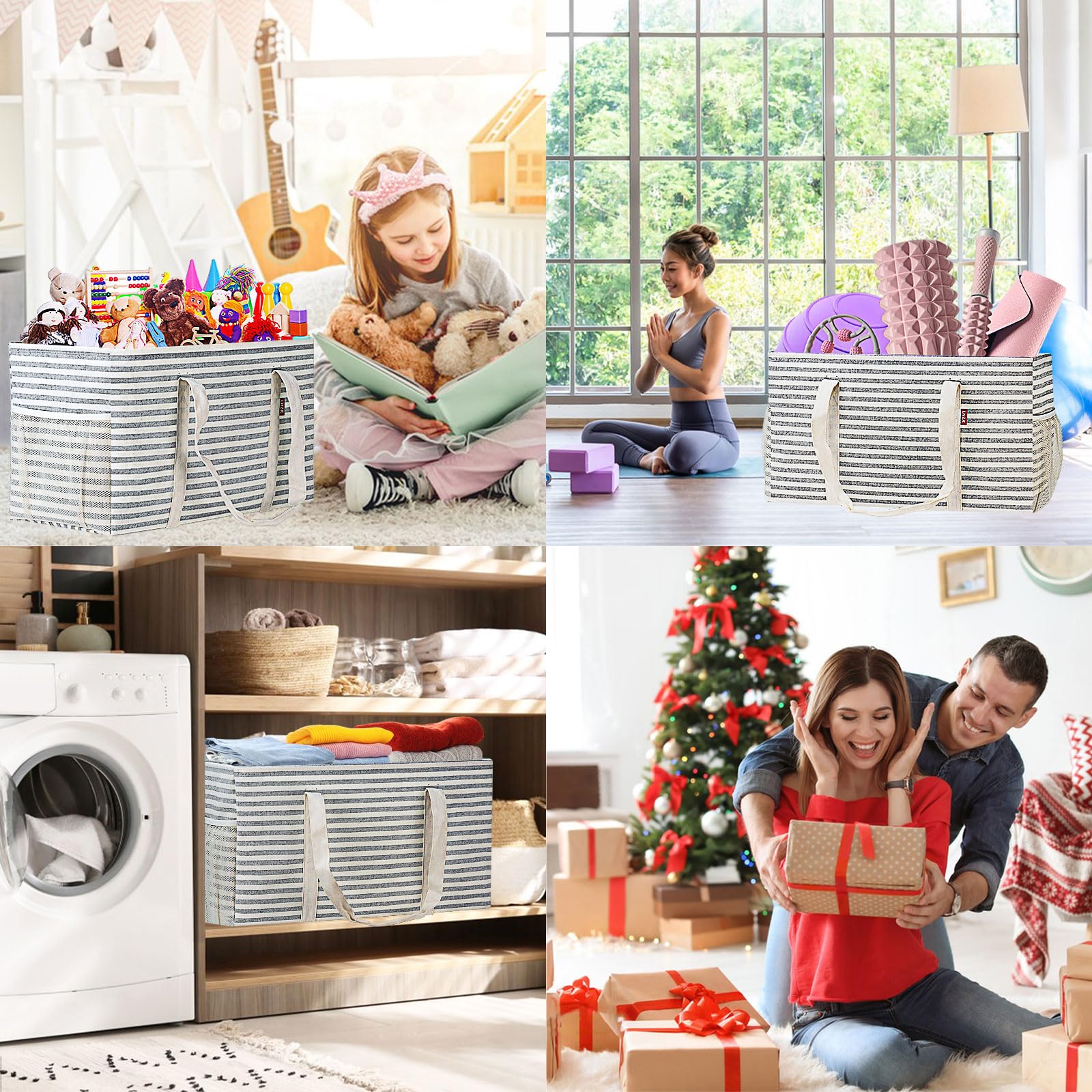 Lhzk Standing Extra Large Utility Tote Bag With Metal Wire Frame And The Sides Rinforced, Reusable Grocery Bags Foldable (Gray)