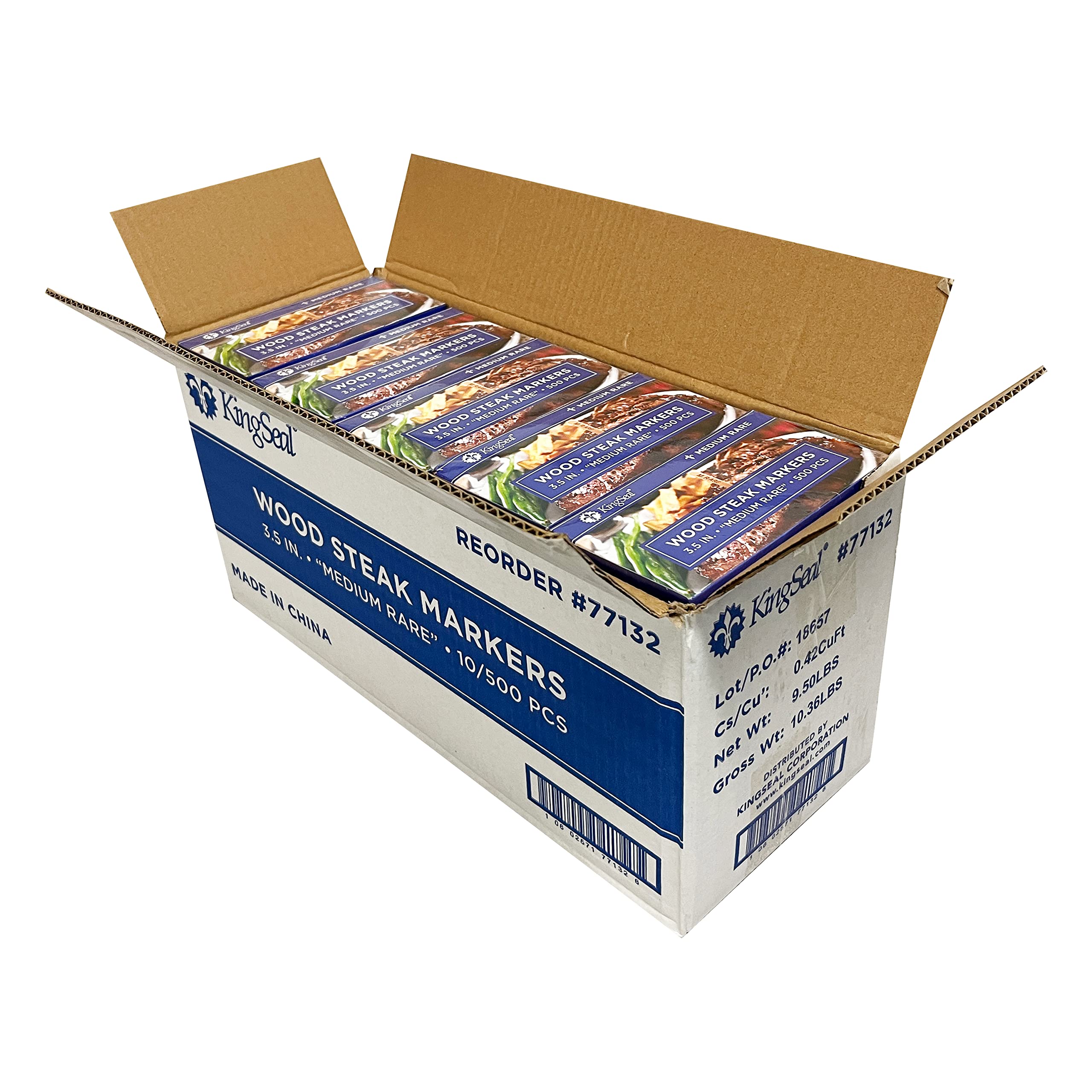 Kingseal 3.5 Inch Natural Birch Wood Steak Markers, Heat Stamped, Med Rare, Eco Friendly, Bulk Pack - 500 Count Per Box