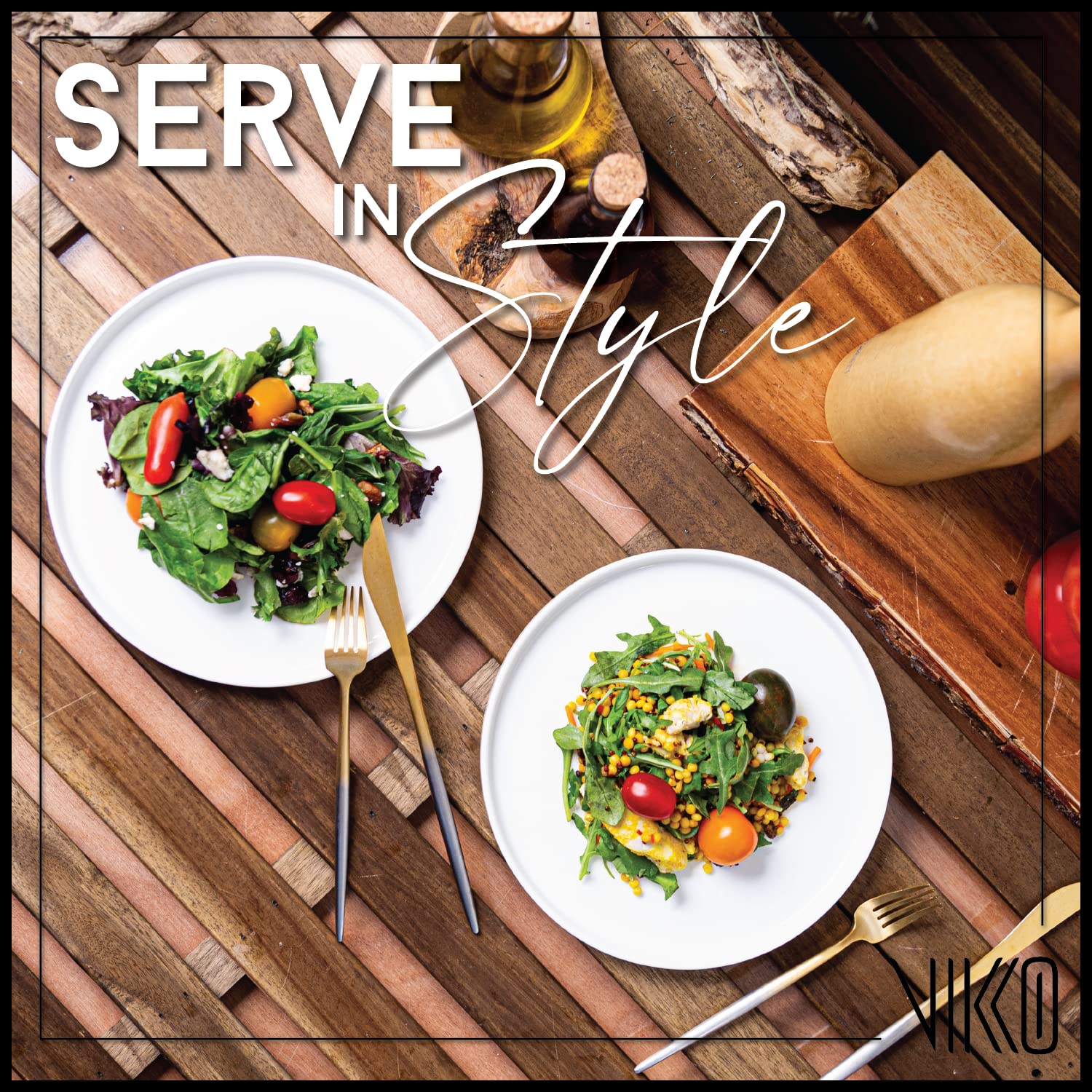 Vikko Salad Plate, Set Of 6 White Plates, Dessert, Salad, Appetizer Plate, Fine Bone China, Stackable 8 Inch Dessert Plates, Dis