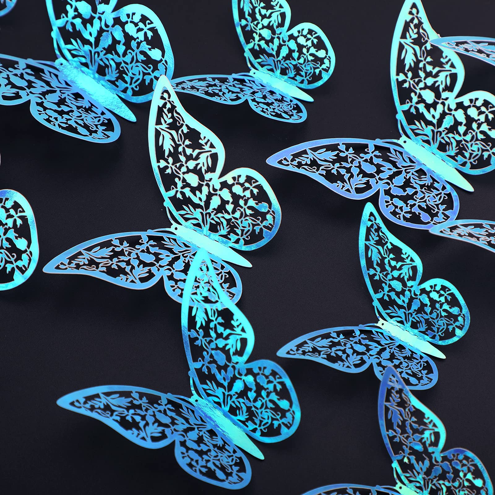 AIEX 3D Butterfly Ornaments - 24 Pack, Rainbow Blue, Paper, Model D04083 - Decorative Home Decor