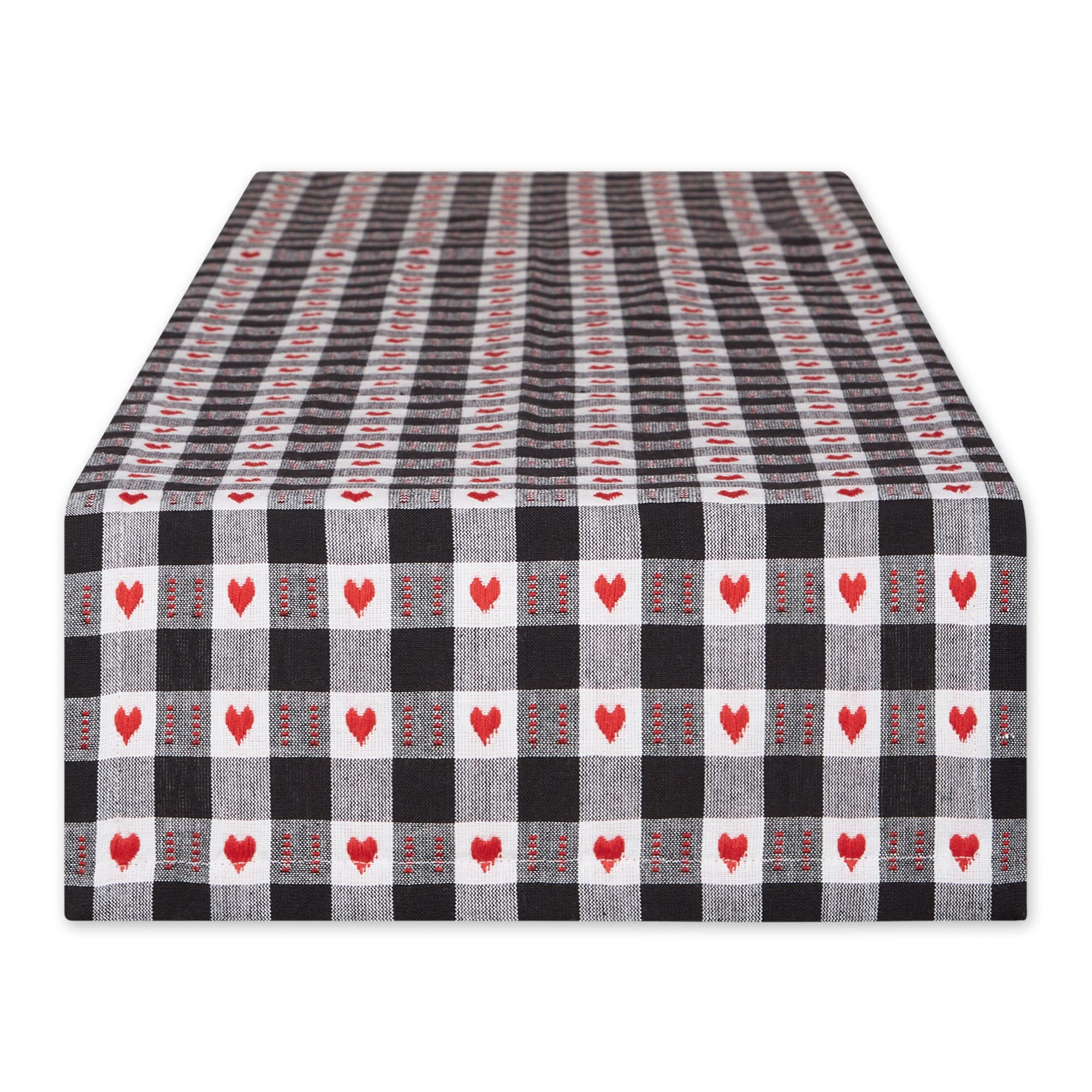 HEARTS DOBBY CHECK TABLE RUNNER 14x108