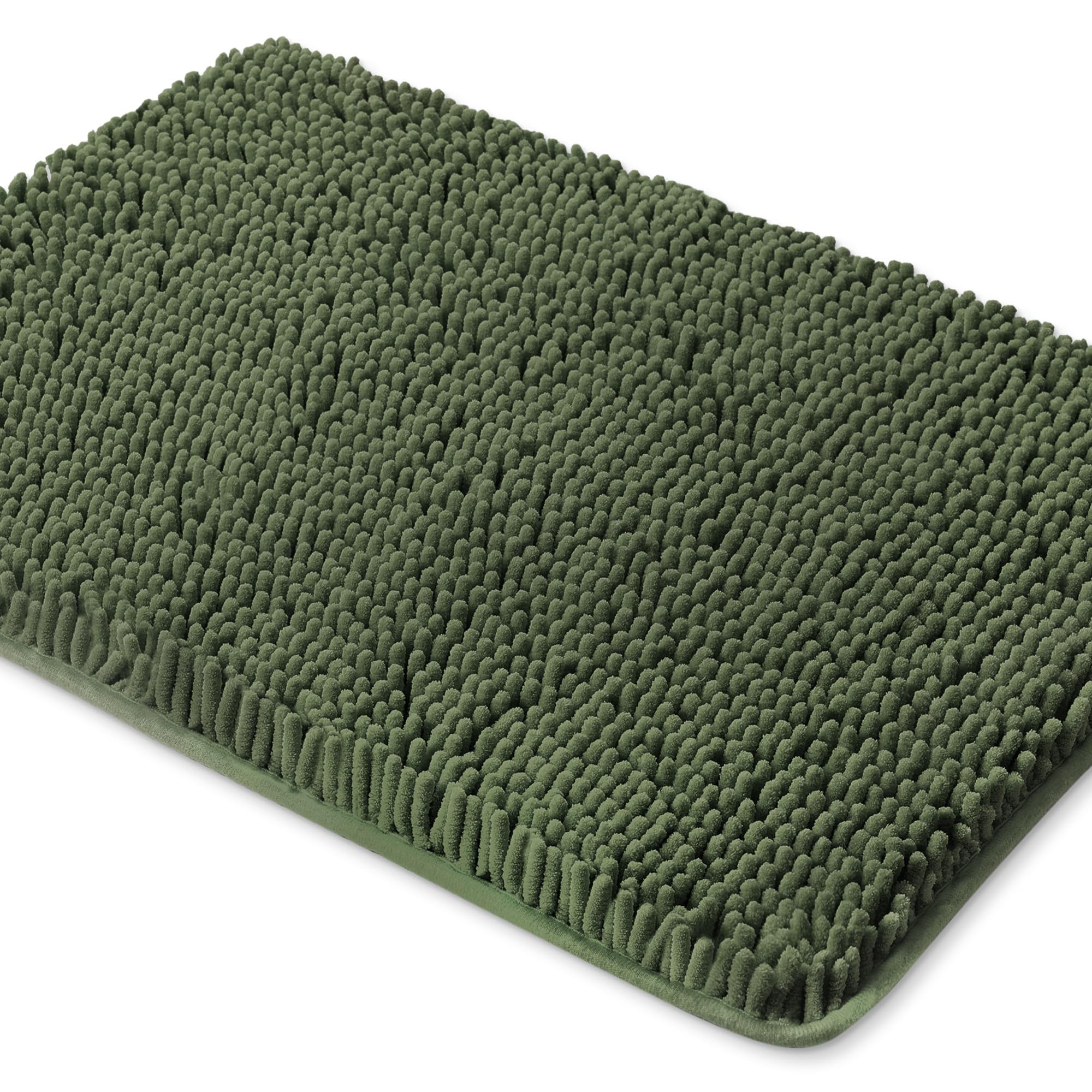 Yeaban Olive Green Bathroom Rugs - Thick Chenille Bath Mats | Absorbent And Washable Bath Rug Non-Slip, Plush And Soft Rugs For
