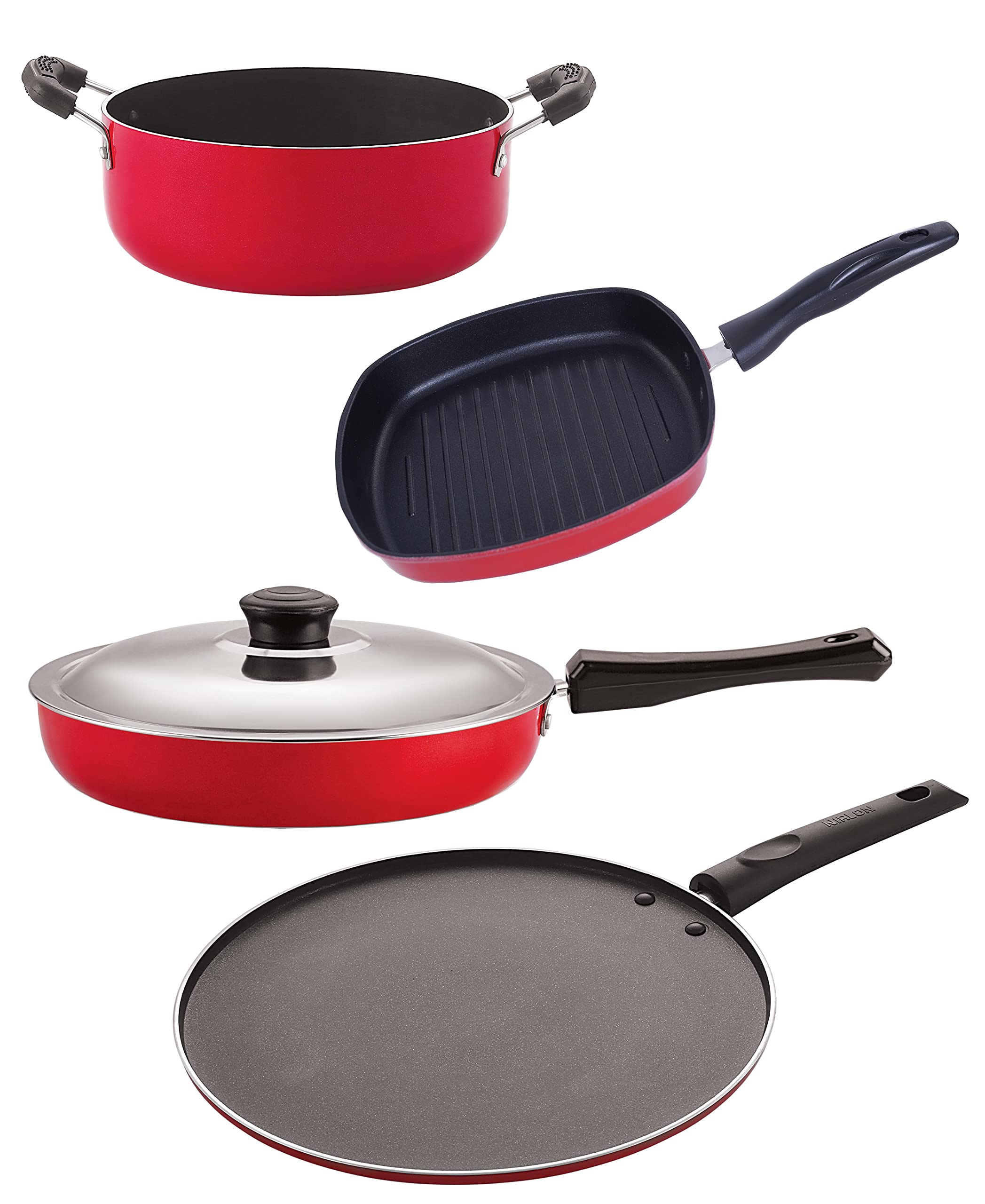 Nirlon Cookware Aluminium Non Stick Gift Cooking Set Of 4 Pieces (Fp13_St12_Gp24.5_Cs24)