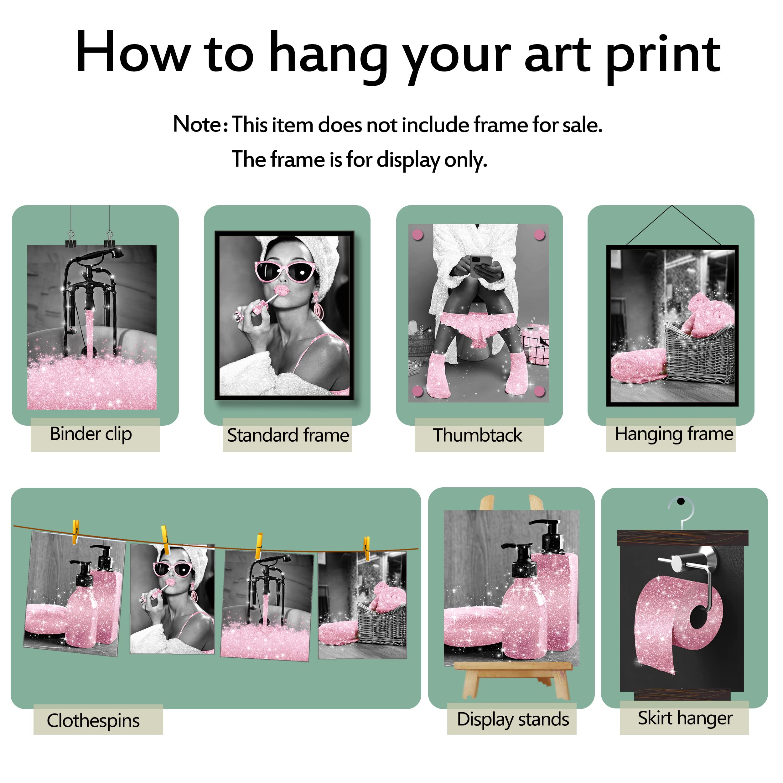 Luodroduo Fashion Wall Art Decor Prints Set Of 6 Black And White Pink Glam Glitter Canvas Posters Pictures Photos Artwork Wall M