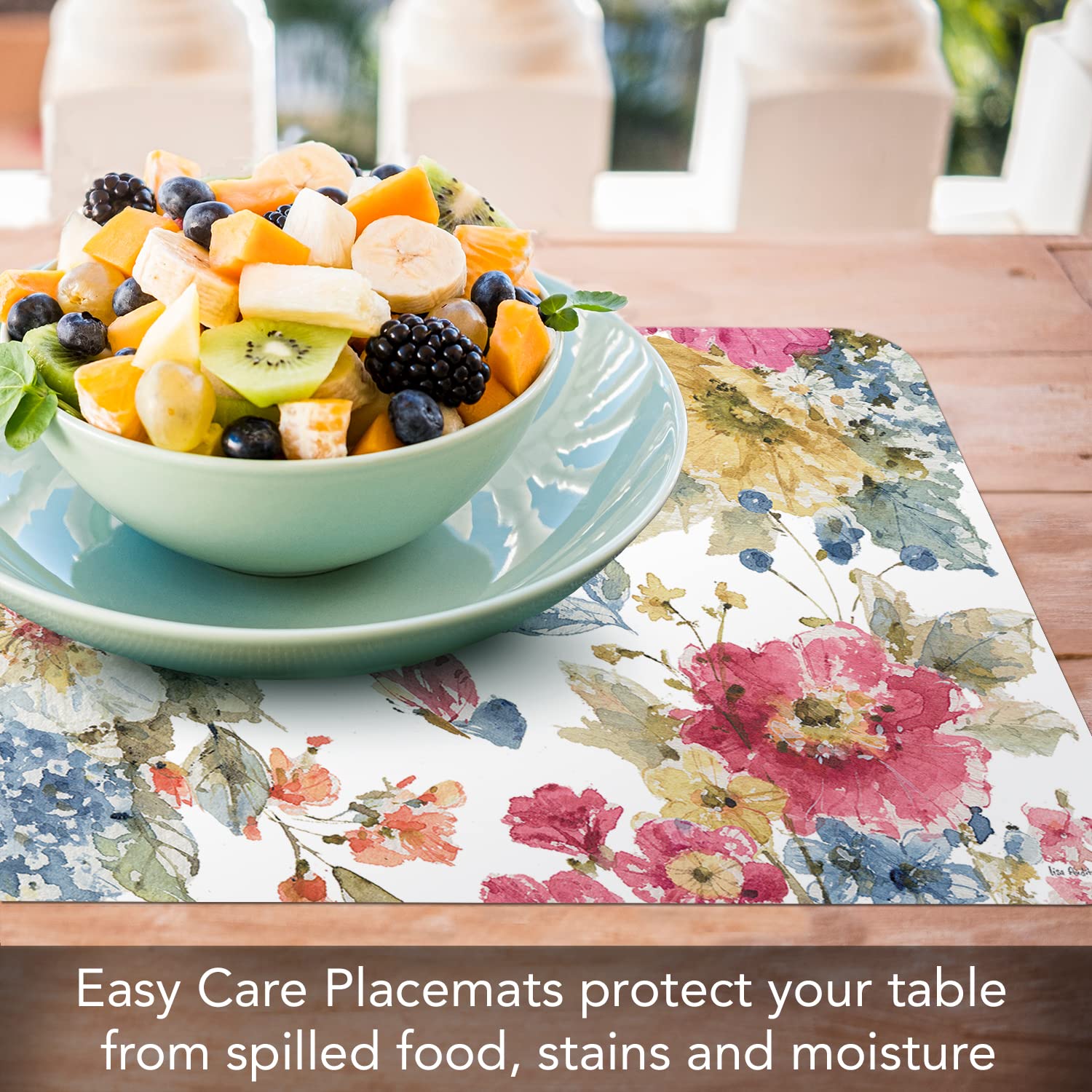 Counterart Summer Garden 4 Pack Reversible Easy Care Flexible Plastic Placemats Made In The Usa Bpa Free Pvc Free Easily Wipes C