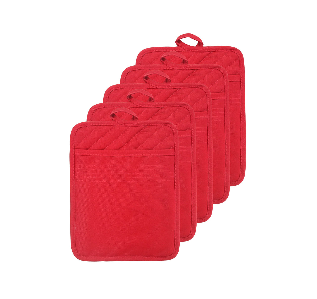 Veikery Cotton Pocket Pot Holders Machine Washable Heat Resistant Hot Pads For Kitchen And Baking Square Red Oven Mitts 7''X9''
