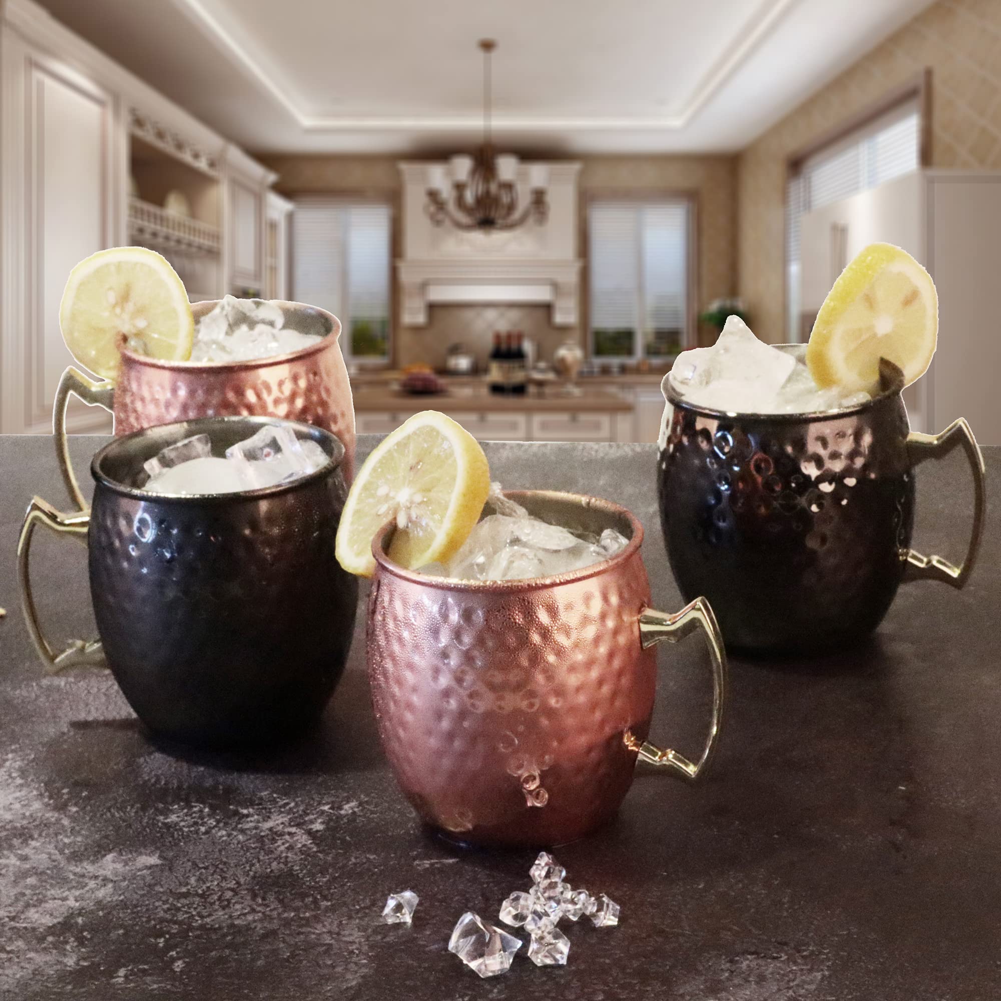 Arora Moscow Mule Mug, Set Of 2 Copper Hammered, Durable For Home Dining, Max Capacity 20Oz, 3.7'' D X 3.9'' H