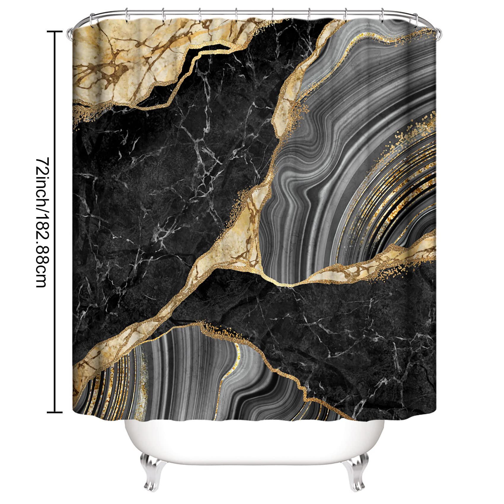 Beifivcl 4Pcs Marble Shower Curtain Sets, Bathroom Decor Sets, Luxury Shower Curtain With 12 Hooks, Bath Mat, Toilet Lid Rug And