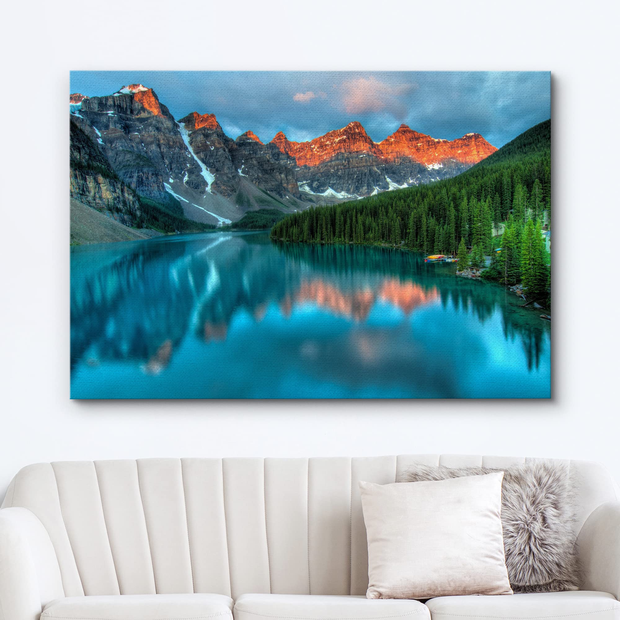 Wall26 Framed Canvas Print Wall Art Sunset Mountain & Forest Reflection Nature Wilderness Photography Realism Nautical Scenic Co