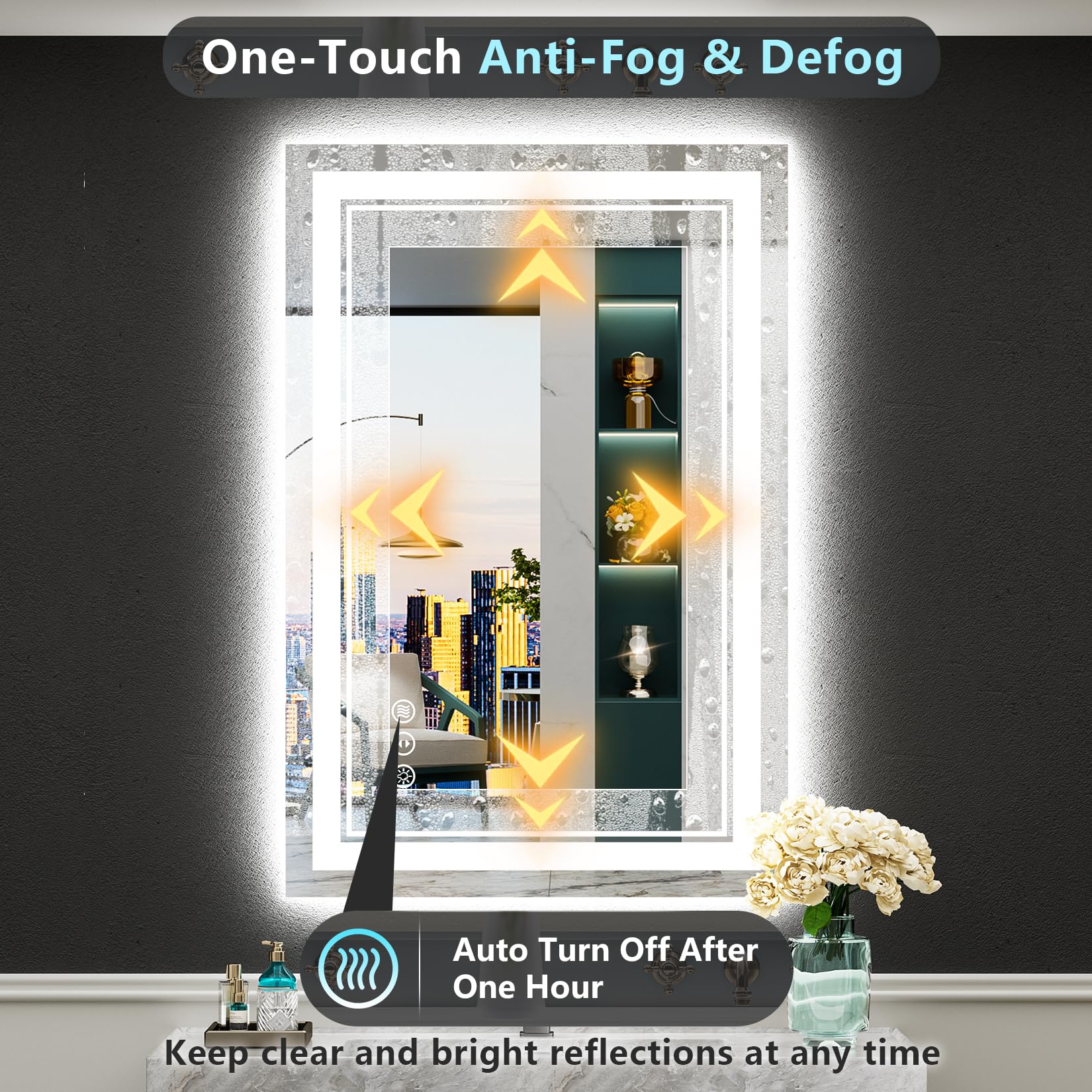 Awandee 60X36 Led Bathroom Mirror With Lights, Front And Backlit Led Mirror For Bathroom, Anti-Fog Lighted Bathroom Mirror, Dimm